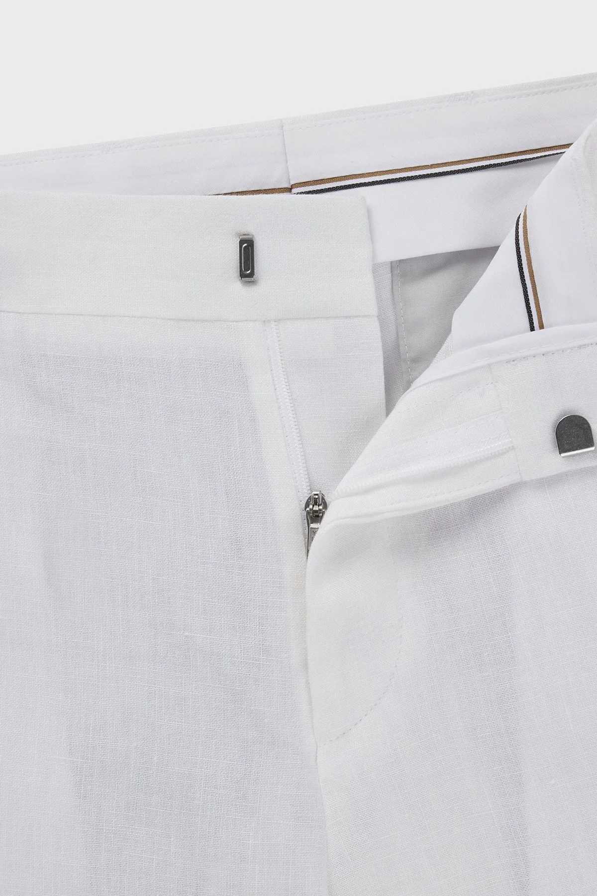 Boss % 100 Keten Slim Fit Yüksek Bel Düz Paça Erkek Pantolon 50540518 100 BEYAZ - 5
