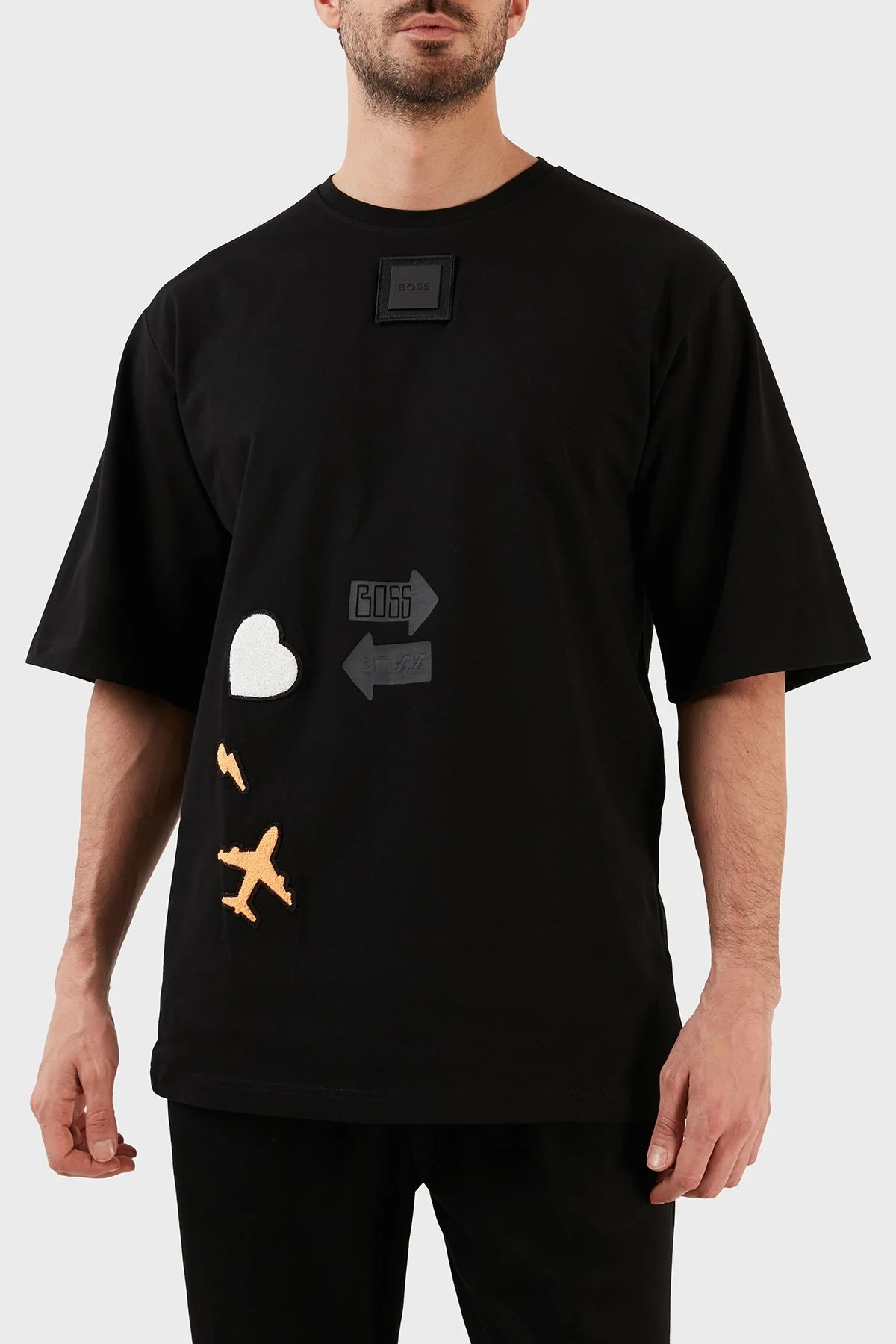 Boss % 100 Pamuk Baskılı Oversize Fit Bisiklet Yaka Erkek T Shirt 50477621 001 SİYAH - 1