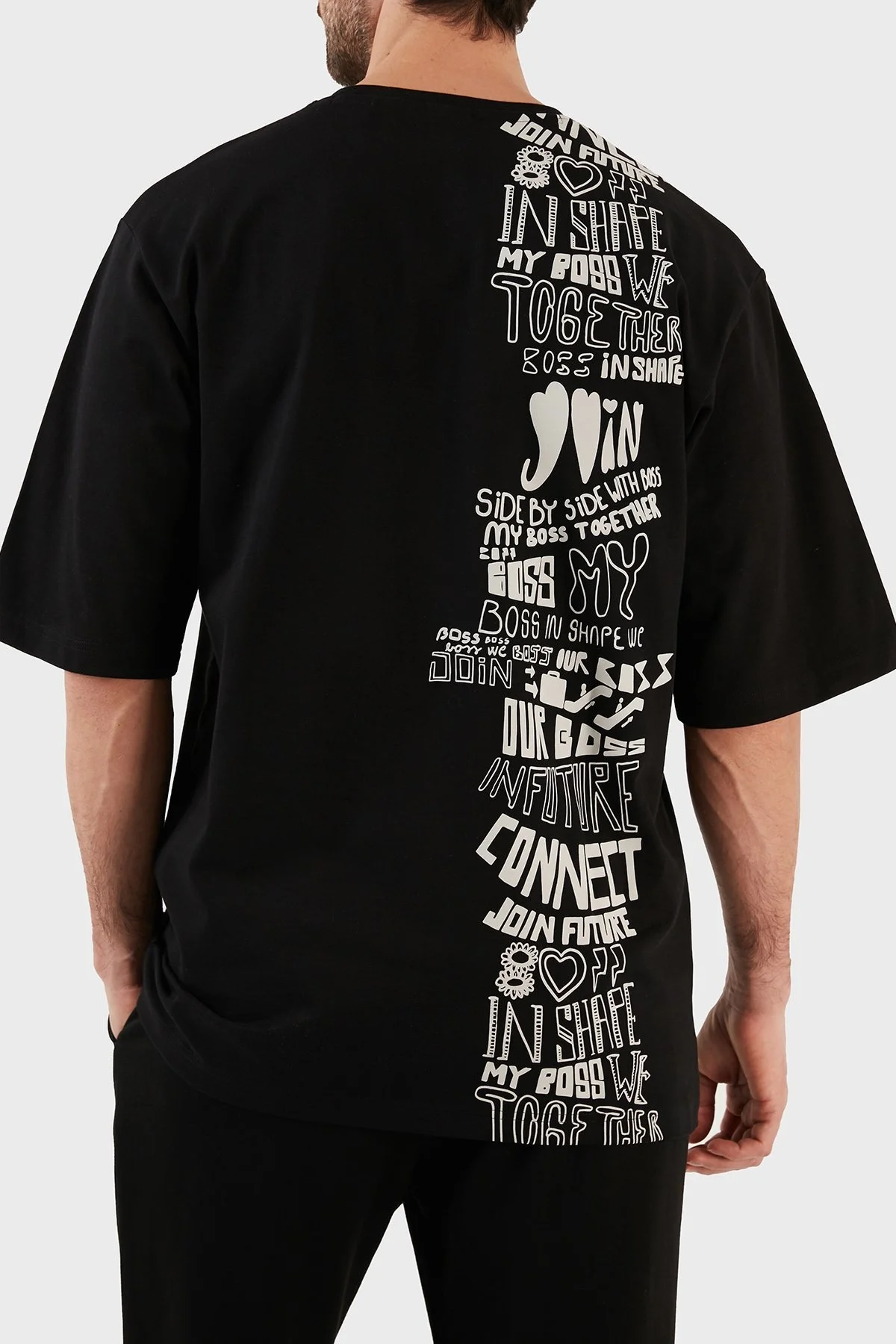 Boss % 100 Pamuk Baskılı Oversize Fit Bisiklet Yaka Erkek T Shirt 50477621 001 SİYAH - 2