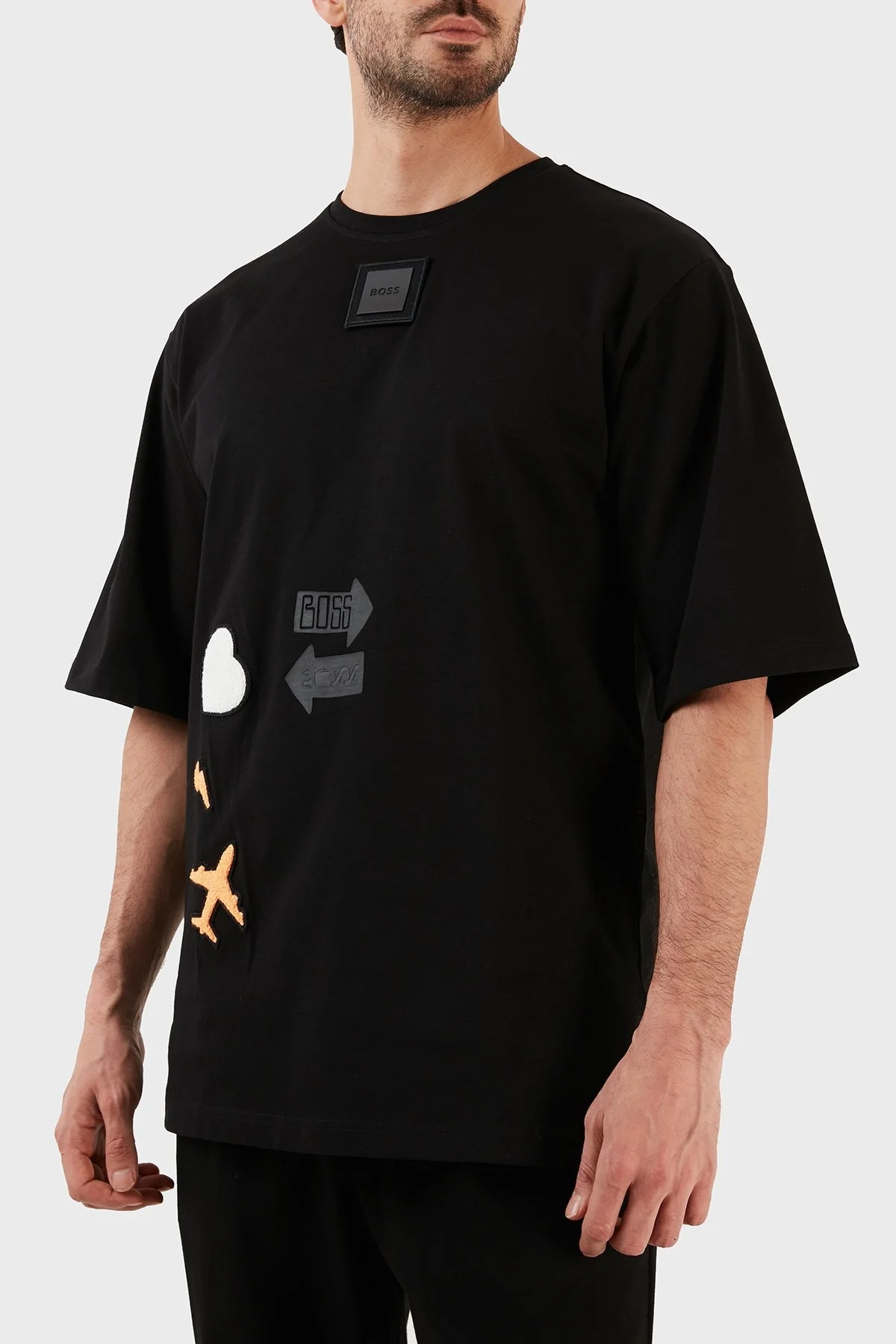 Boss % 100 Pamuk Baskılı Oversize Fit Bisiklet Yaka Erkek T Shirt 50477621 001 SİYAH - 3