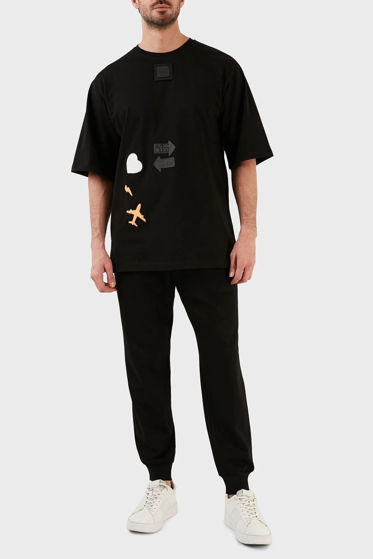 Boss % 100 Pamuk Baskılı Oversize Fit Bisiklet Yaka Erkek T Shirt 50477621 001 SİYAH - 4