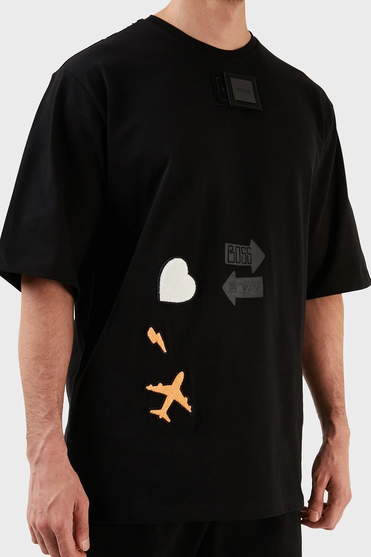 Boss % 100 Pamuk Baskılı Oversize Fit Bisiklet Yaka Erkek T Shirt 50477621 001 SİYAH - 5