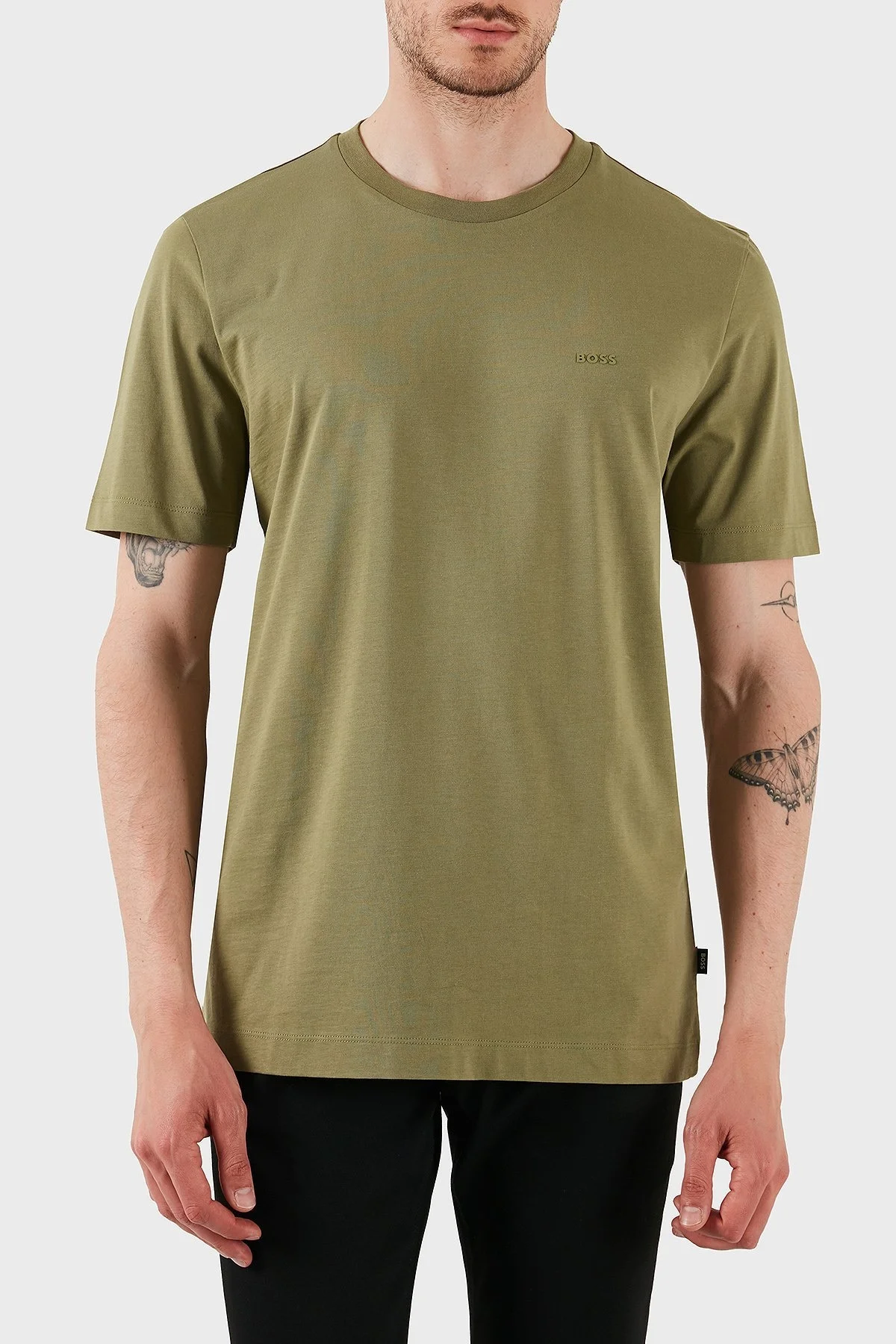 Boss % 100 Pamuk Bisiklet Yaka Regular Fit Jarse Erkek T Shirt 50468347 311 AÇIK YEŞİL - 6