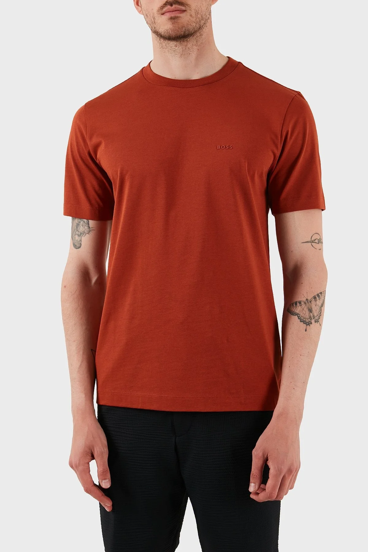 Boss % 100 Pamuk Bisiklet Yaka Regular Fit Jarse Erkek T Shirt 50468347 806 KİREMİT - 1