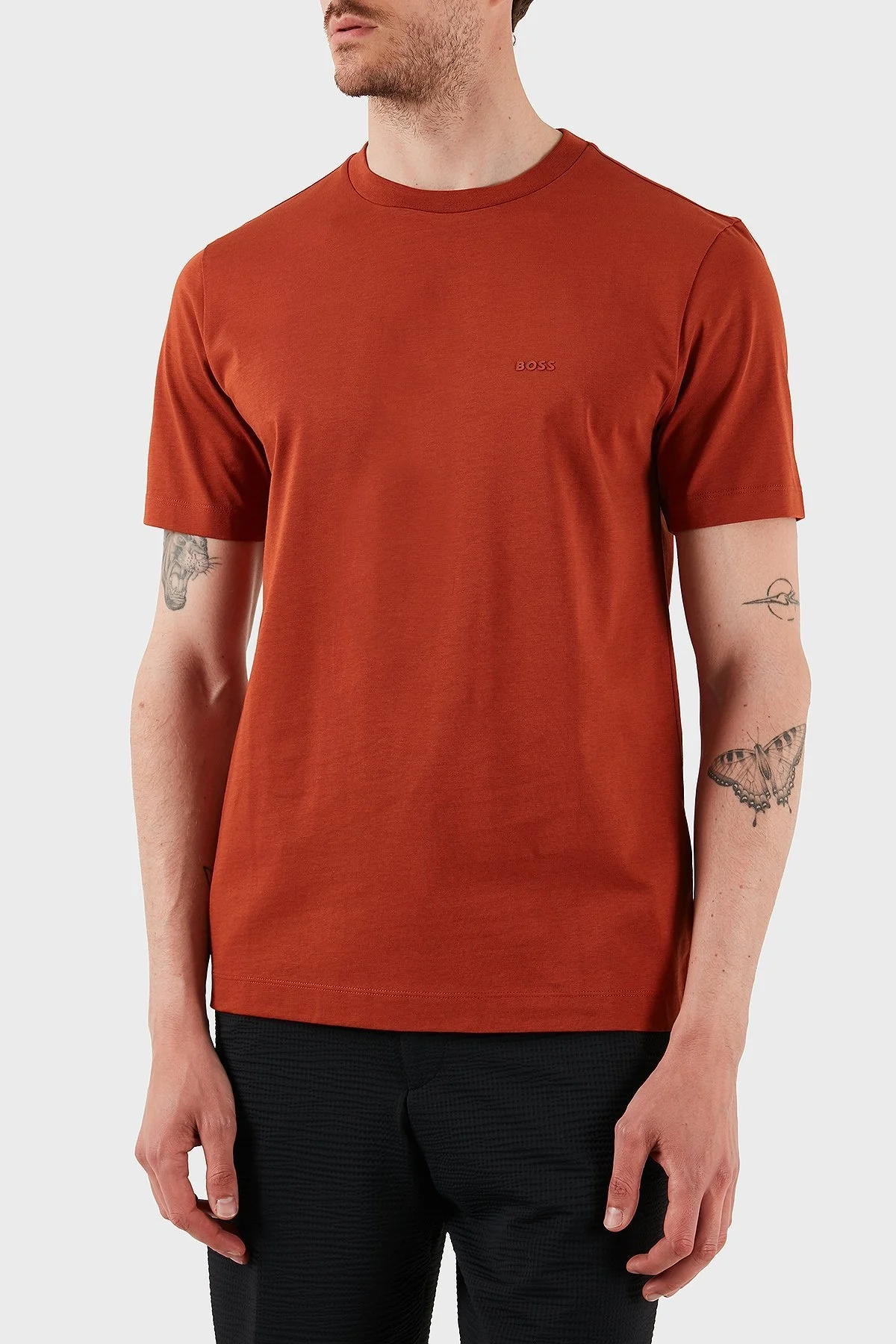 Boss % 100 Pamuk Bisiklet Yaka Regular Fit Jarse Erkek T Shirt 50468347 806 KİREMİT - 3