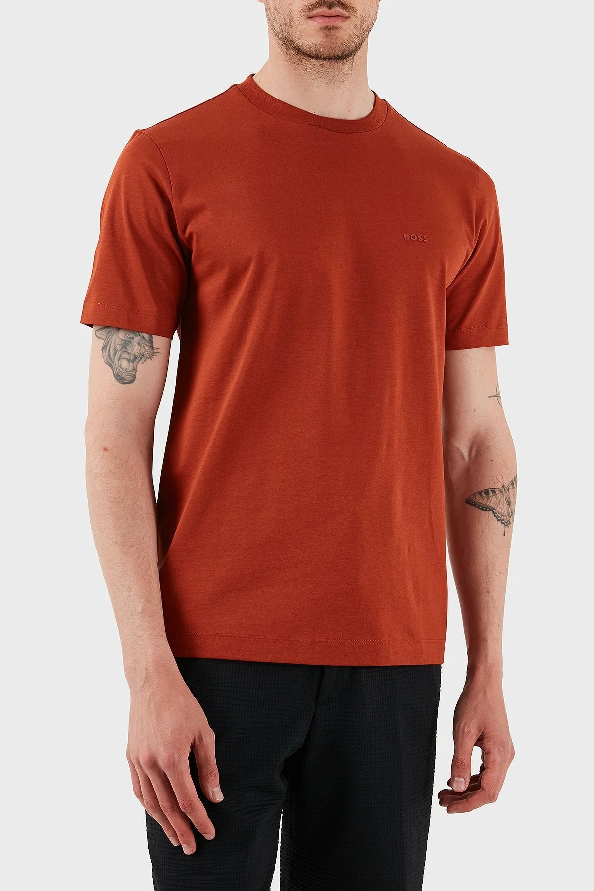 Boss % 100 Pamuk Bisiklet Yaka Regular Fit Jarse Erkek T Shirt 50468347 806 KİREMİT - 4