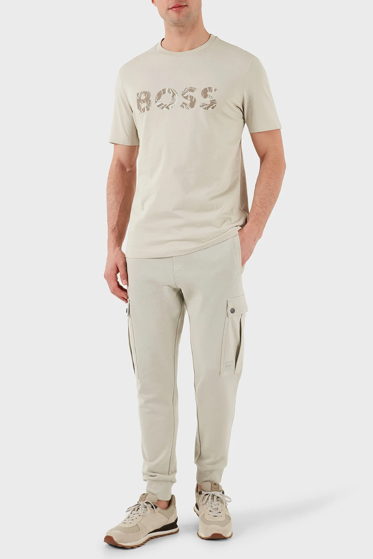 Boss % 100 Pamuk Desenli Logo Baskılı Regular Fit Bisiklet Yaka Erkek T Shirt 50515997 271 BEJ - 2