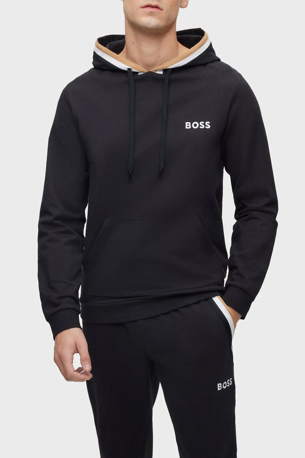 Boss % 100 Pamuk Kapüşonlu Belden Bağlamalı Cepli Regular Fit Erkek Eşofman Takımı 50501779 001 SİYAH - 2