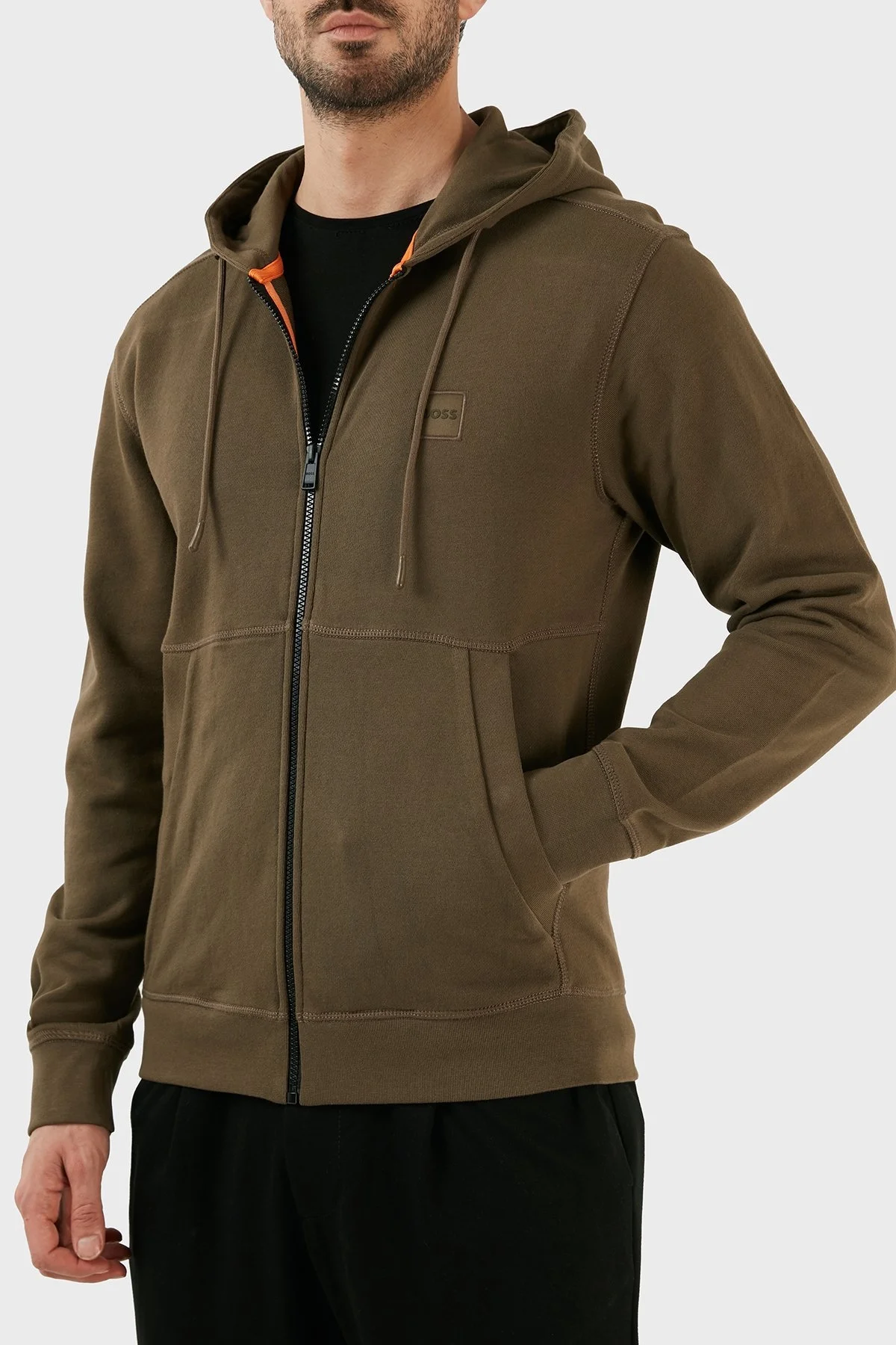 Boss % 100 Pamuk Kapüşonlu Fermuarlı Regular Fit Erkek Sweat 50477003 308 HAKİ - 2