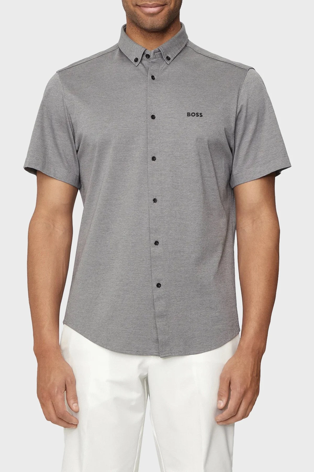 Boss % 100 Pamuk Kısa Kollu Regular Fit Düğmeli Yaka Erkek Gömlek 50512005 052 AÇIK GRİ - 1
