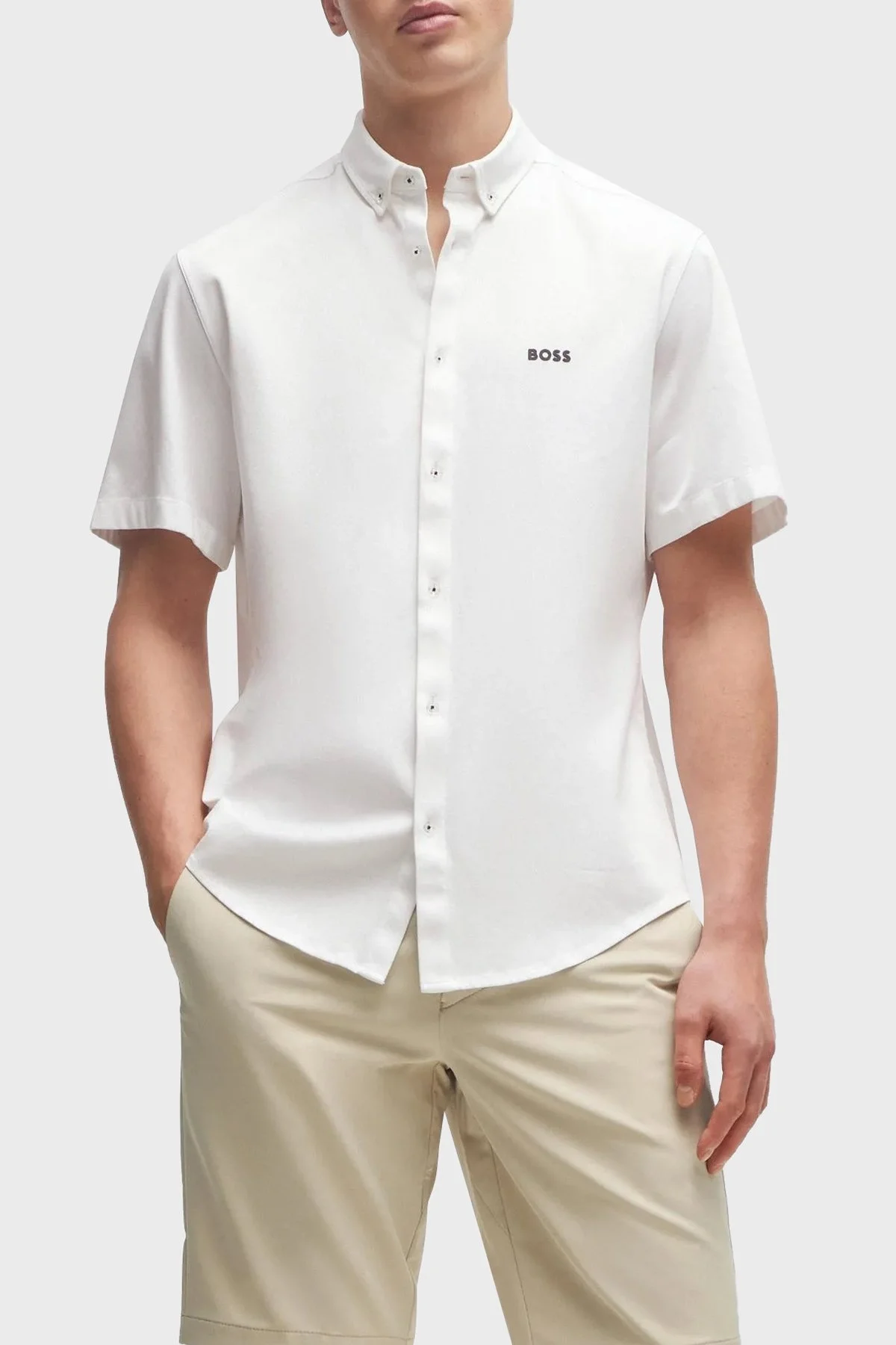 Boss % 100 Pamuk Kısa Kollu Regular Fit Düğmeli Yaka Erkek Gömlek 50512005 100 BEYAZ - 1