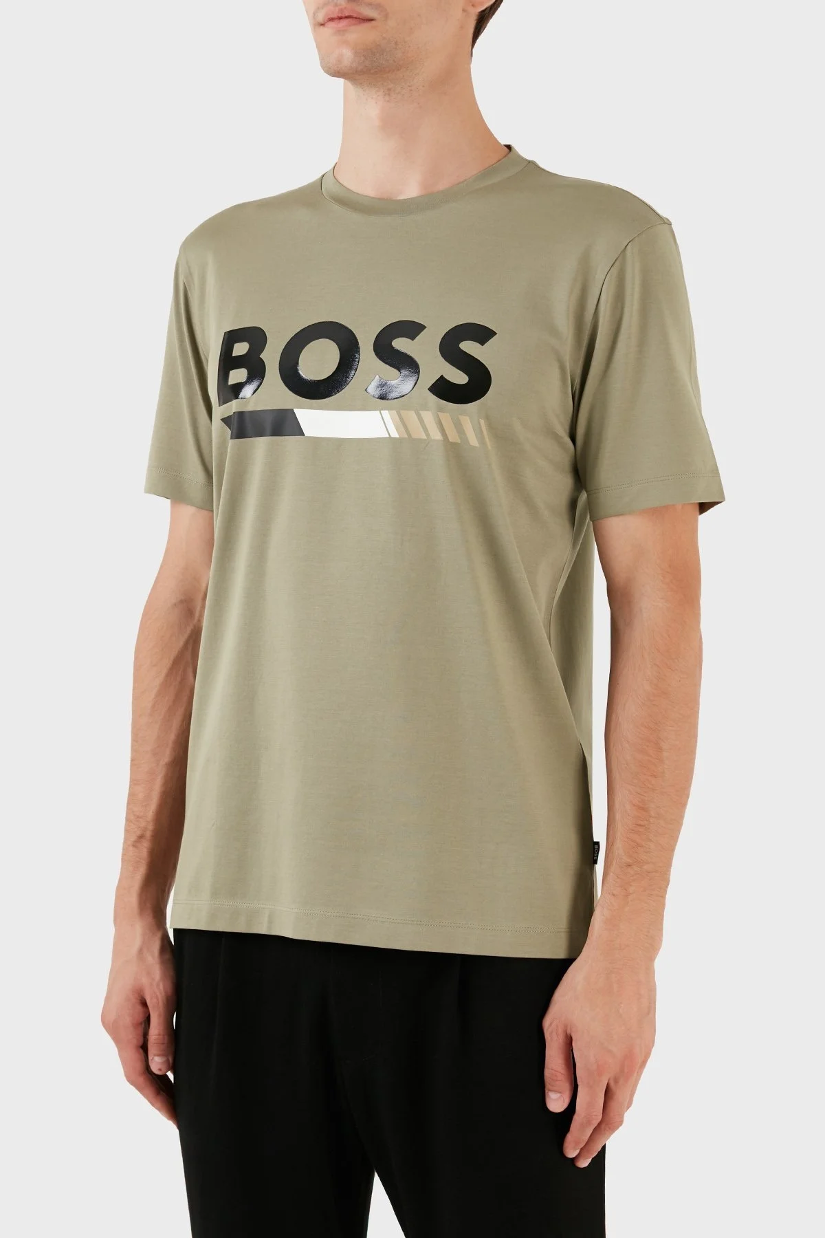 Boss % 100 Pamuk Logo Baskılı Bisiklet Yaka Regular Fit Erkek T Shirt 50495696 336 AÇIK YEŞİL - 3