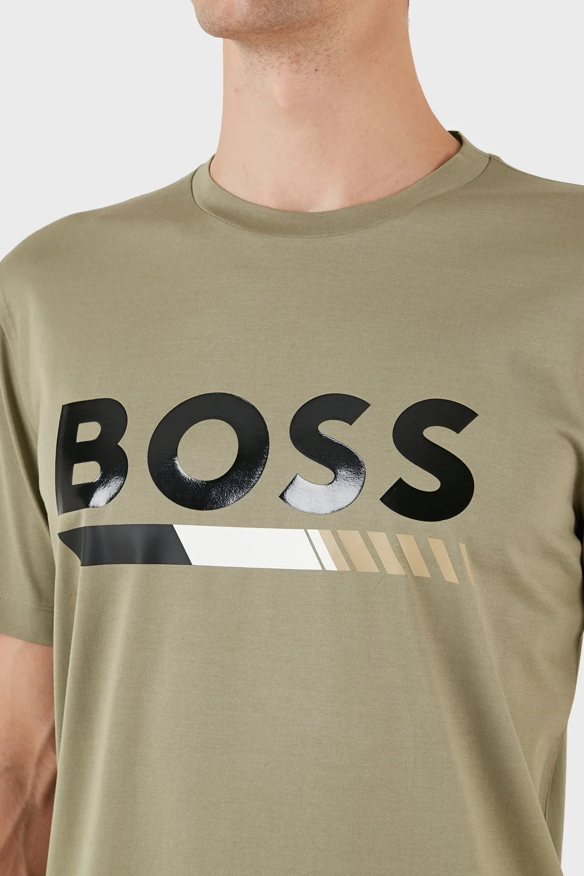 Boss % 100 Pamuk Logo Baskılı Bisiklet Yaka Regular Fit Erkek T Shirt 50495696 336 AÇIK YEŞİL - 5