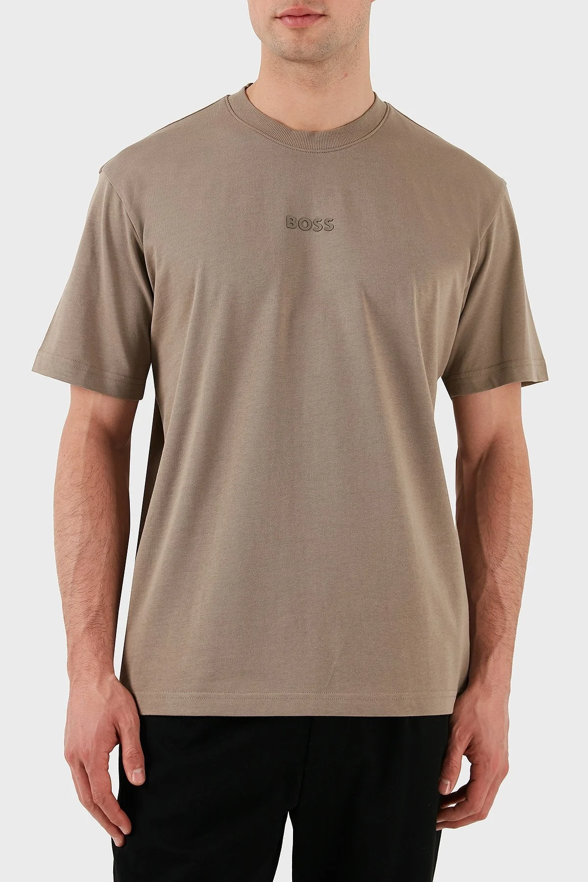 Boss % 100 Pamuk Oversize Bisiklet Yaka Logolu Erkek T Shirt 50519368 334 BEJ - 1