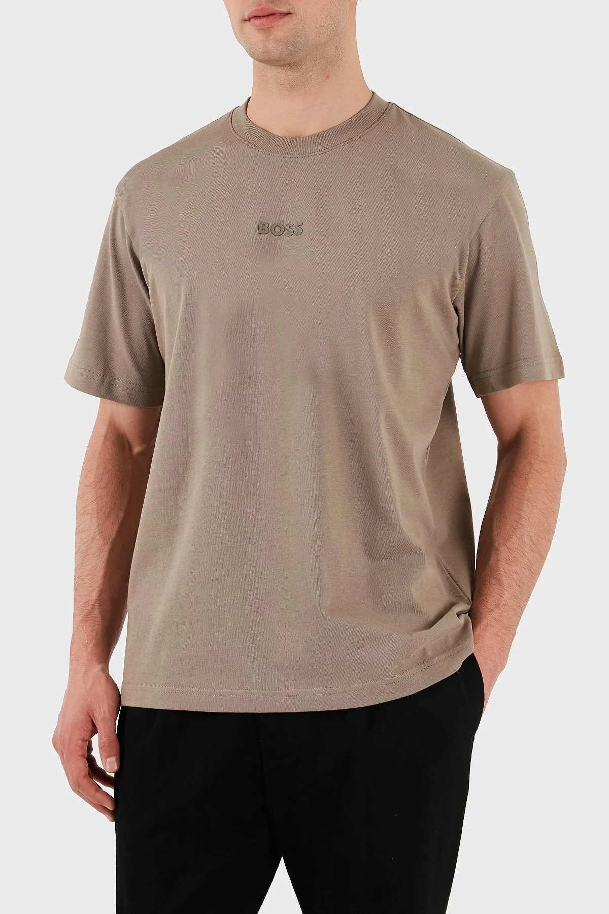 Boss % 100 Pamuk Oversize Bisiklet Yaka Logolu Erkek T Shirt 50519368 334 BEJ - 4