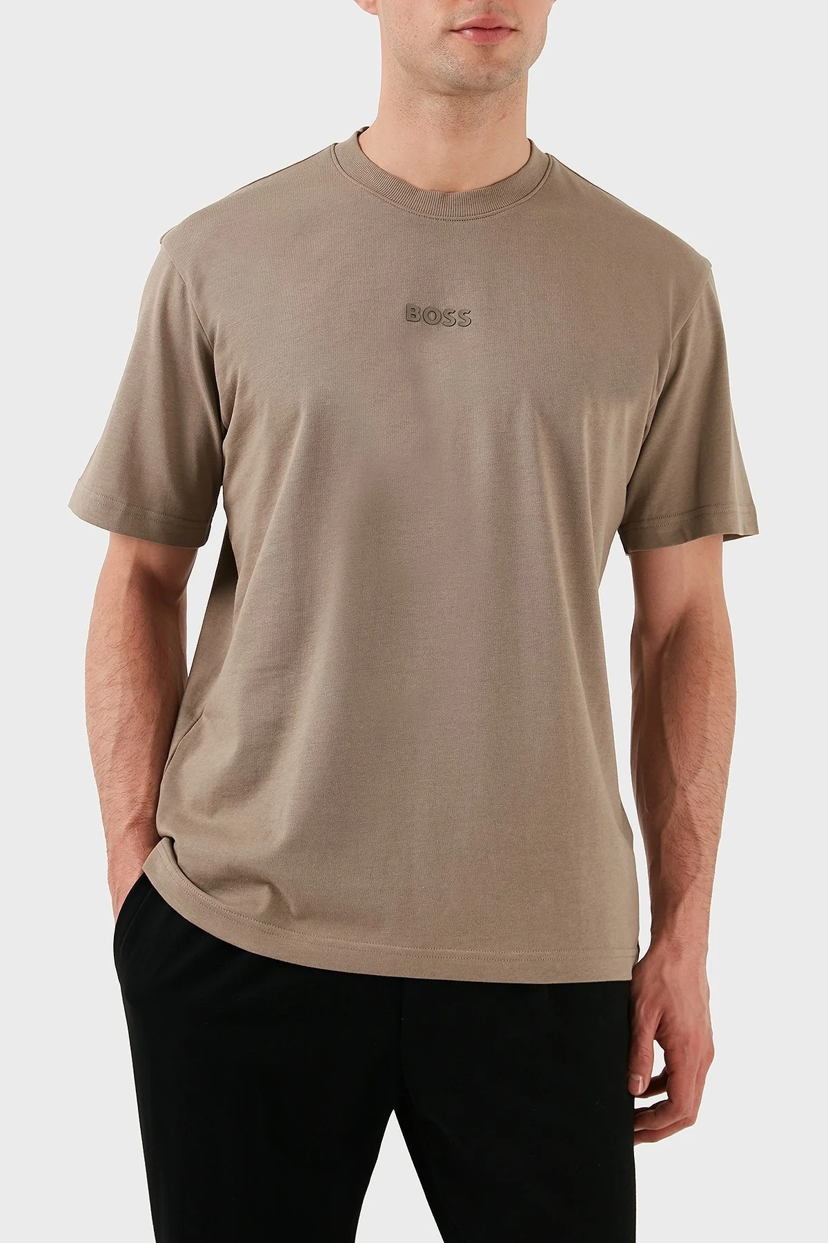 Boss % 100 Pamuk Oversize Bisiklet Yaka Logolu Erkek T Shirt 50519368 334 BEJ - 5