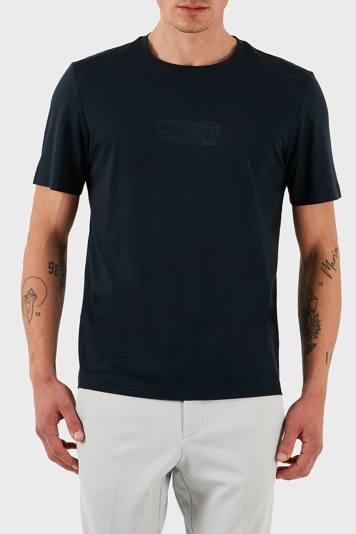 Boss % 100 Pamuk Regular Fit Bisiklet Yaka Baskılı Erkek T Shirt 50531587 402 LACİVERT - 4