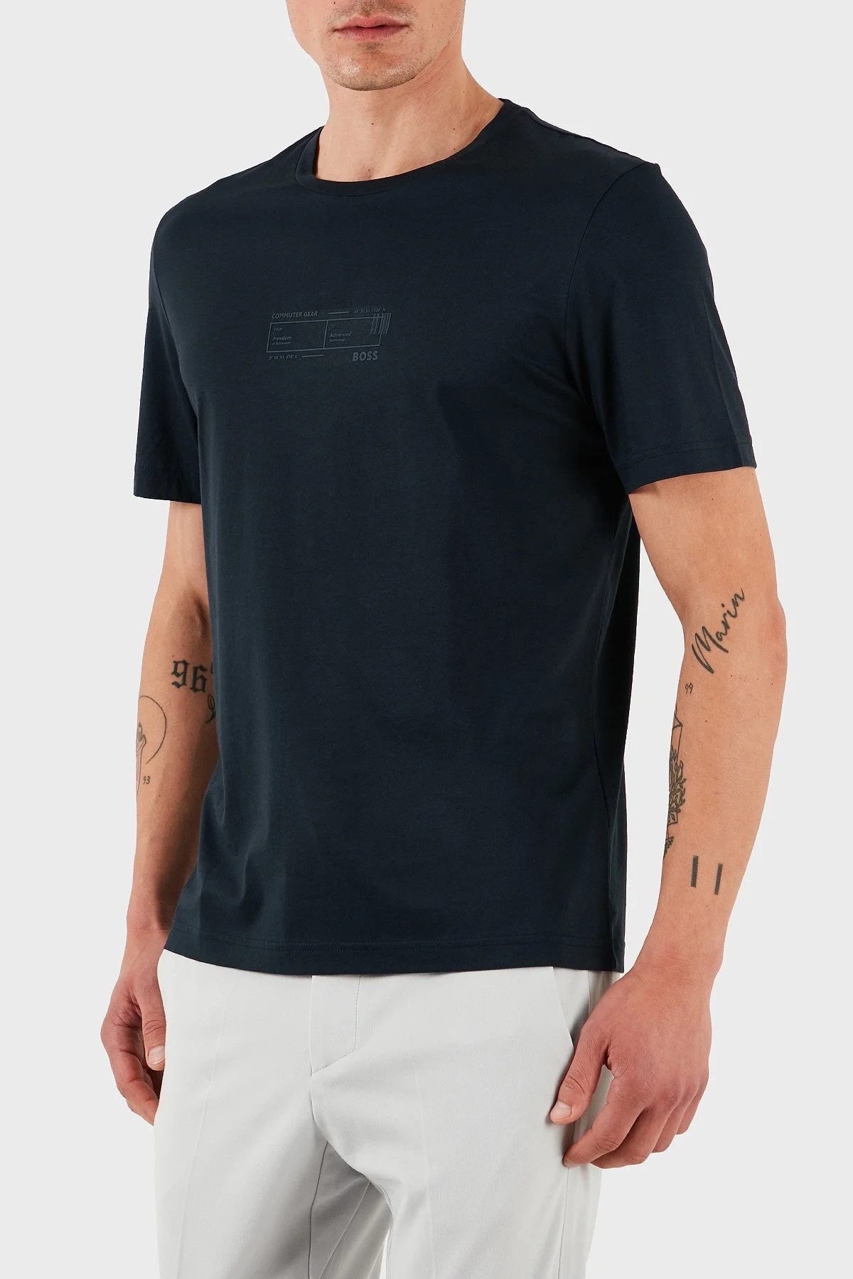 Boss % 100 Pamuk Regular Fit Bisiklet Yaka Baskılı Erkek T Shirt 50531587 402 LACİVERT - 5