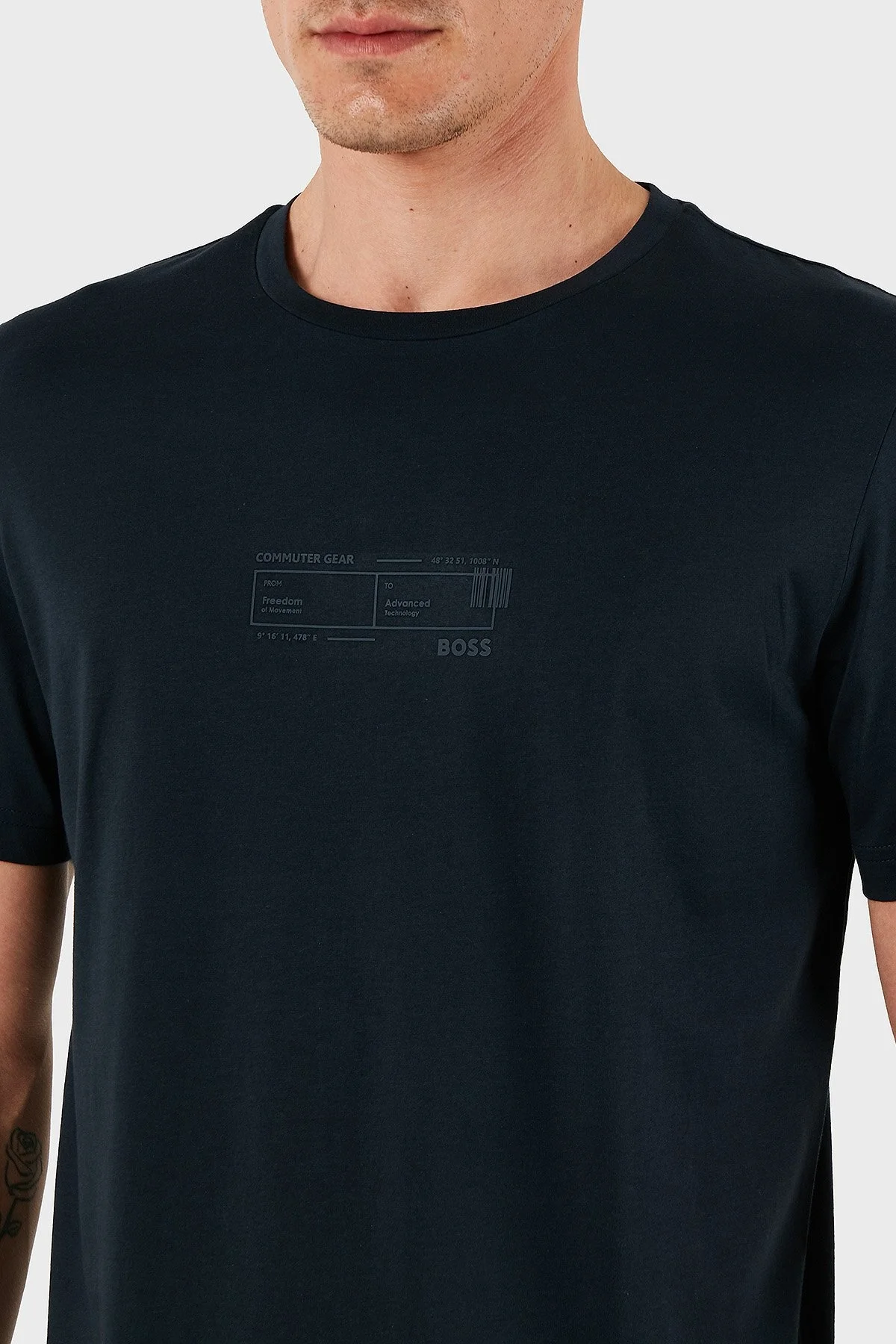 Boss % 100 Pamuk Regular Fit Bisiklet Yaka Baskılı Erkek T Shirt 50531587 402 LACİVERT - 6