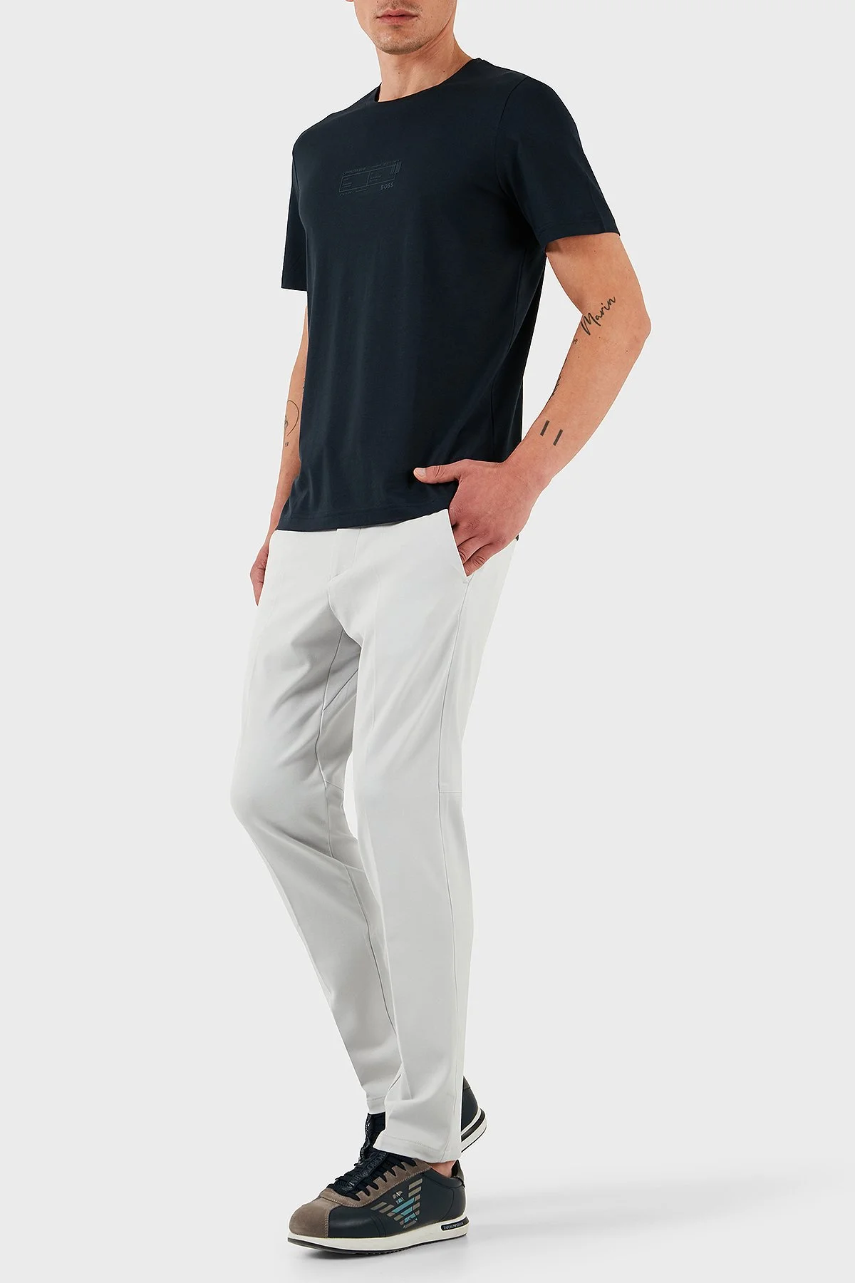 Boss % 100 Pamuk Regular Fit Bisiklet Yaka Baskılı Erkek T Shirt 50531587 402 LACİVERT - 2