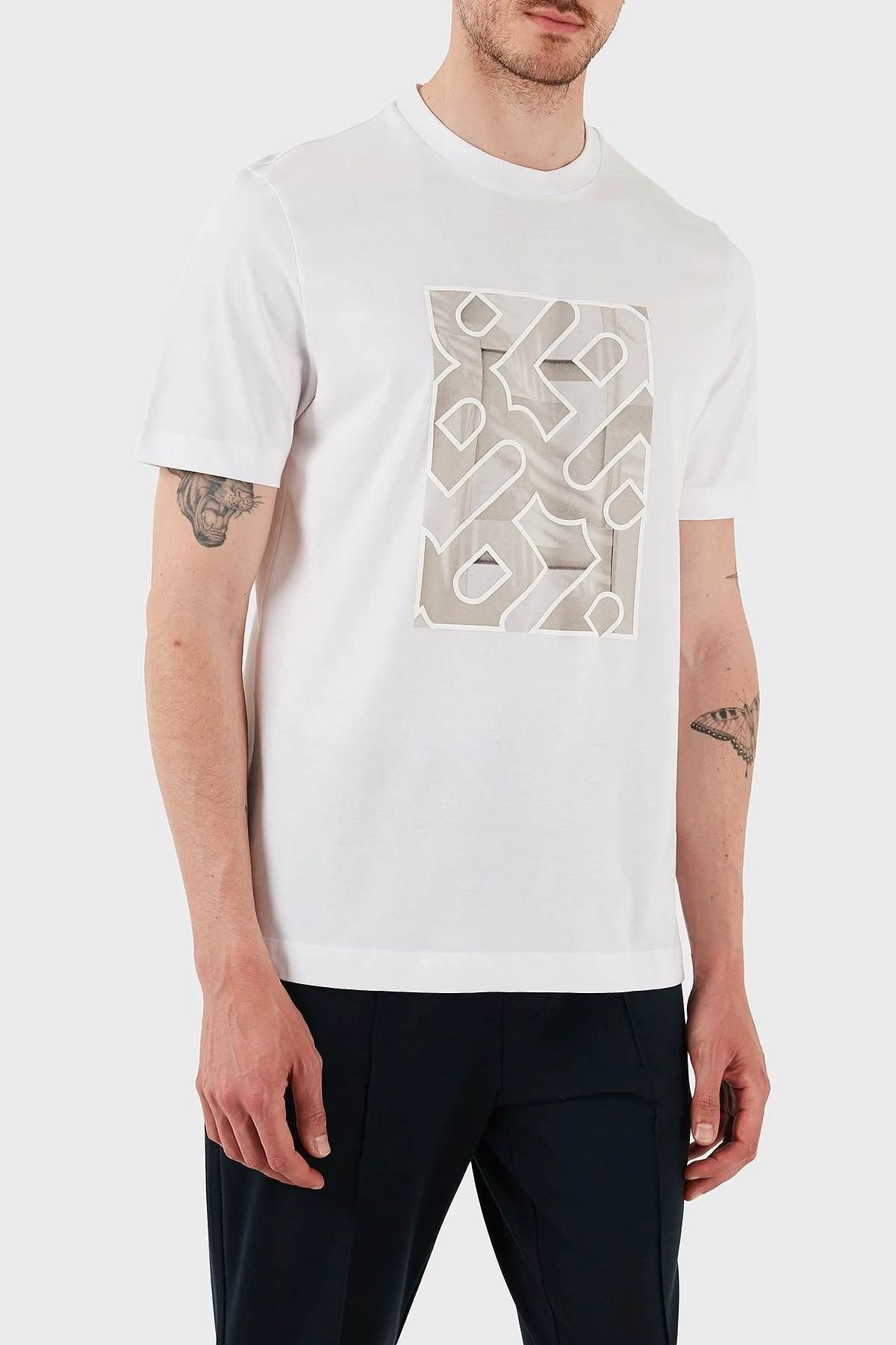 Boss % 100 Pamuk Regular Fit Bisiklet Yaka Desenli Erkek T Shirt 50538438 102 BEYAZ - 3