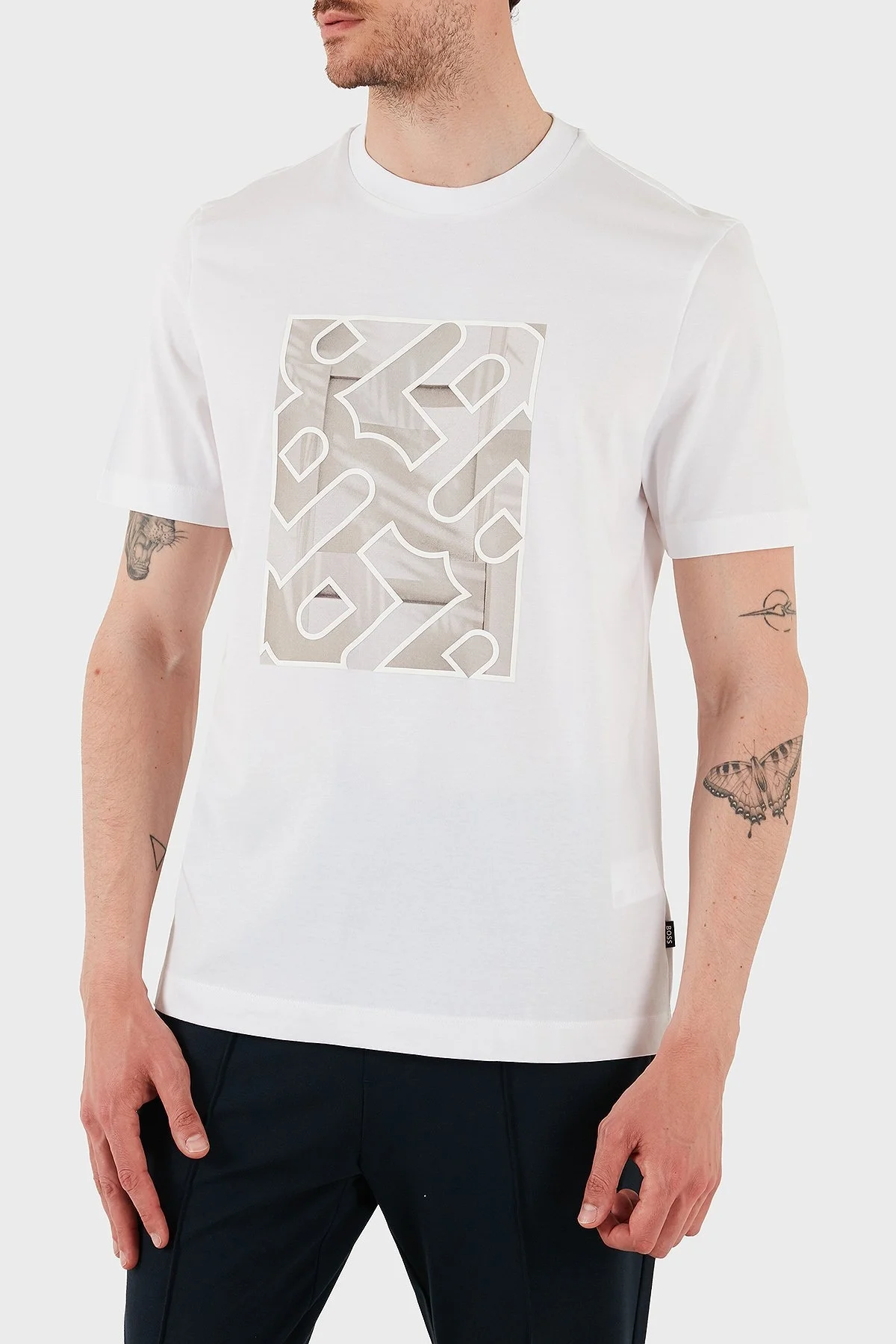 Boss % 100 Pamuk Regular Fit Bisiklet Yaka Desenli Erkek T Shirt 50538438 102 BEYAZ - 4