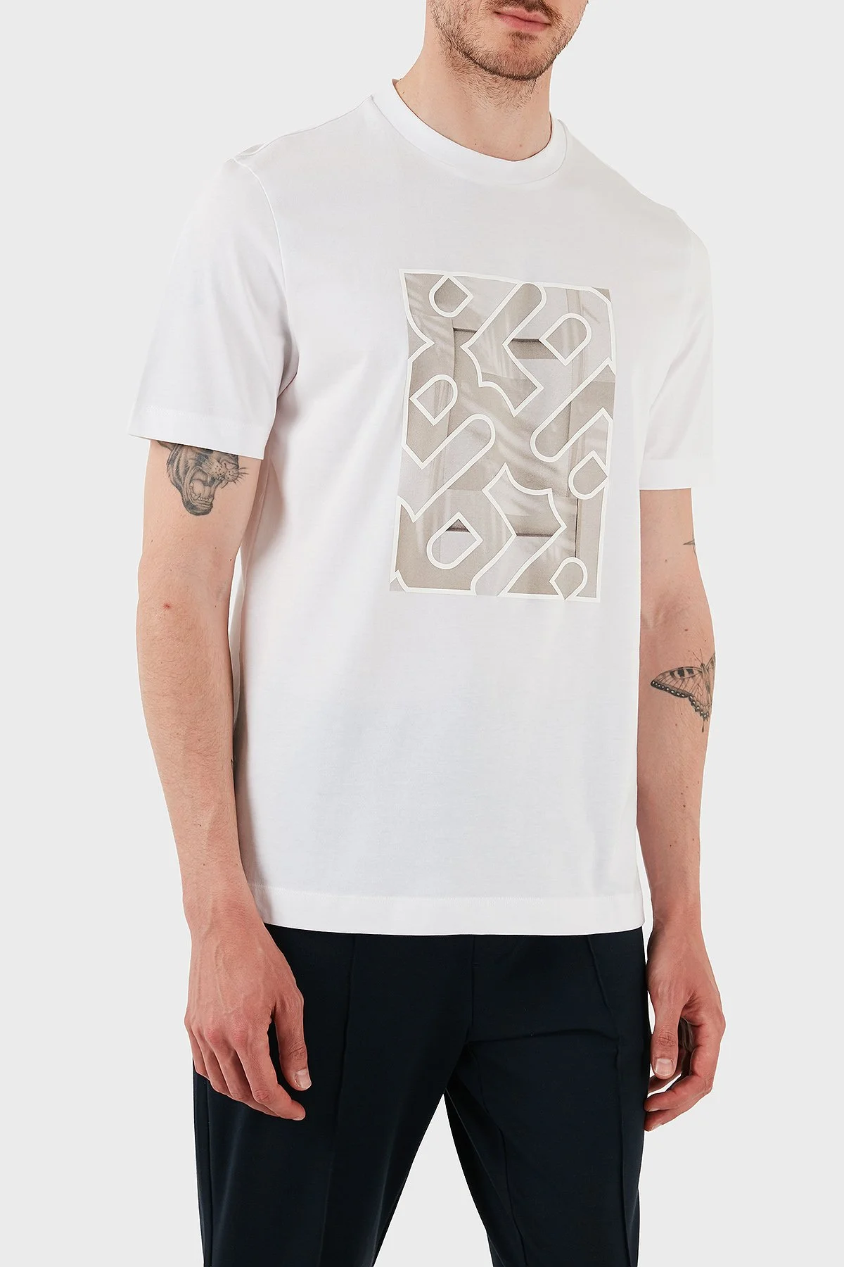 Boss % 100 Pamuk Regular Fit Bisiklet Yaka Desenli Erkek T Shirt 50538438 102 BEYAZ - 3