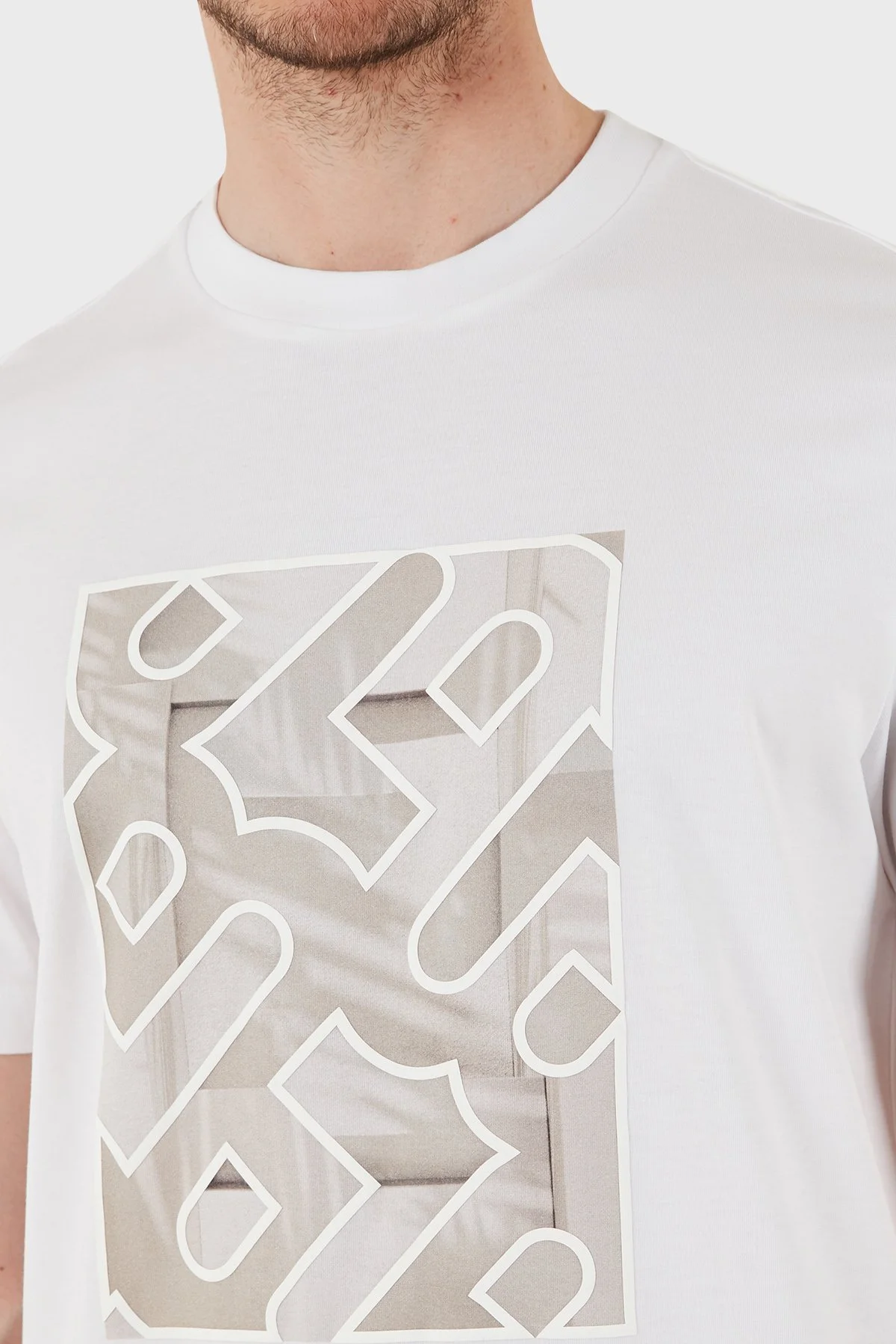 Boss % 100 Pamuk Regular Fit Bisiklet Yaka Desenli Erkek T Shirt 50538438 102 BEYAZ - 5