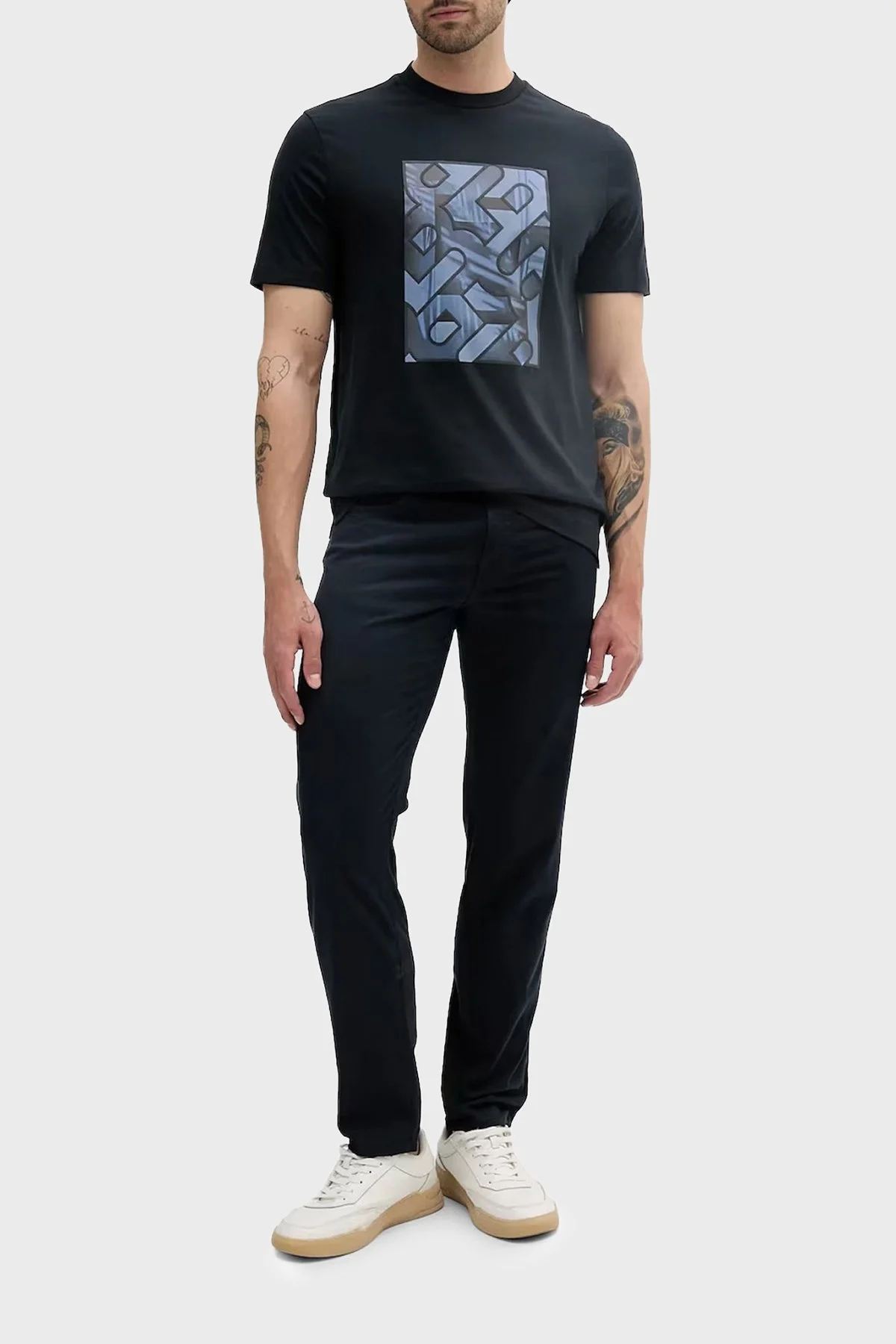 Boss % 100 Pamuk Regular Fit Bisiklet Yaka Desenli Erkek T Shirt 50538438 404 LACİVERT - 6