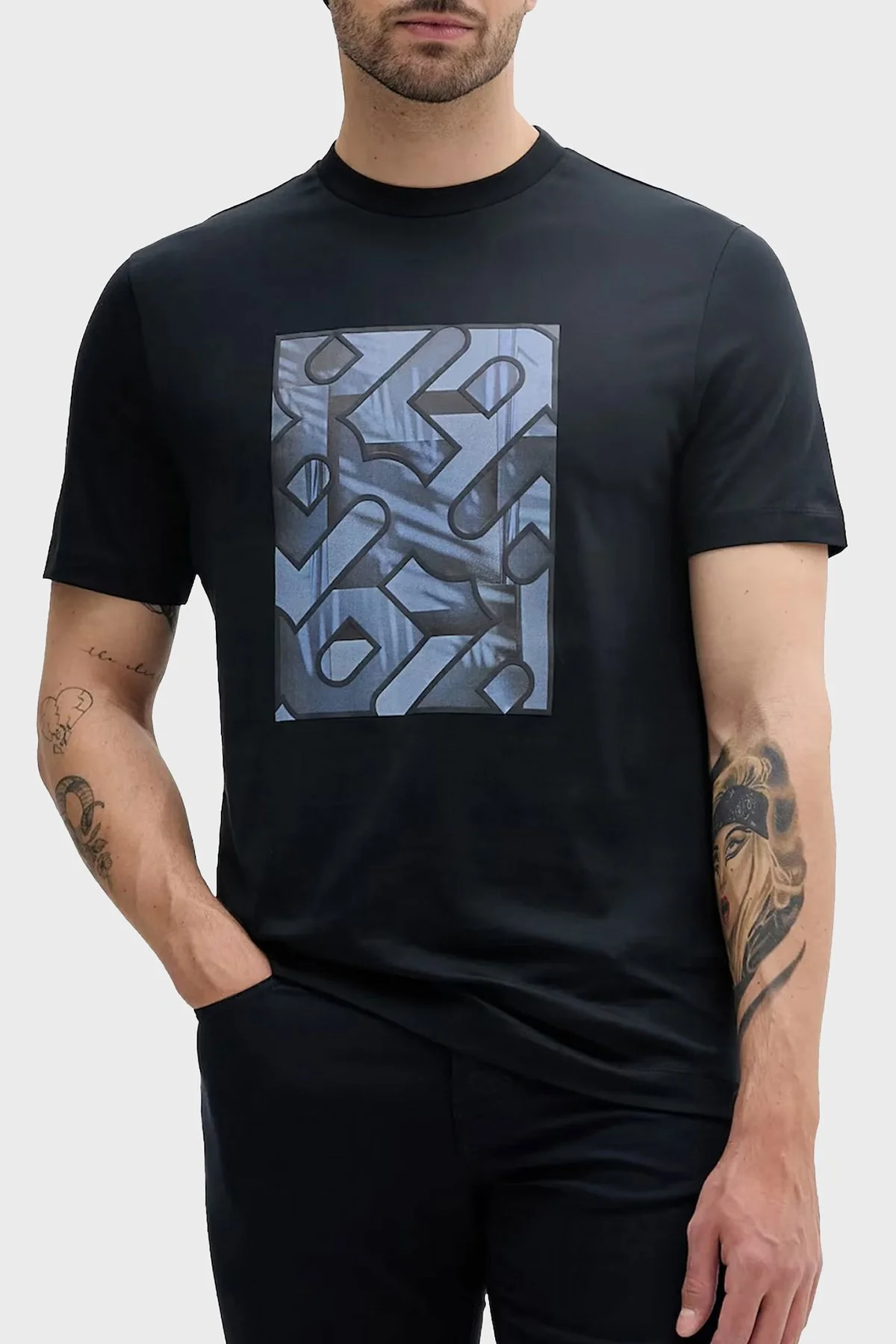 Boss % 100 Pamuk Regular Fit Bisiklet Yaka Desenli Erkek T Shirt 50538438 404 LACİVERT - 1