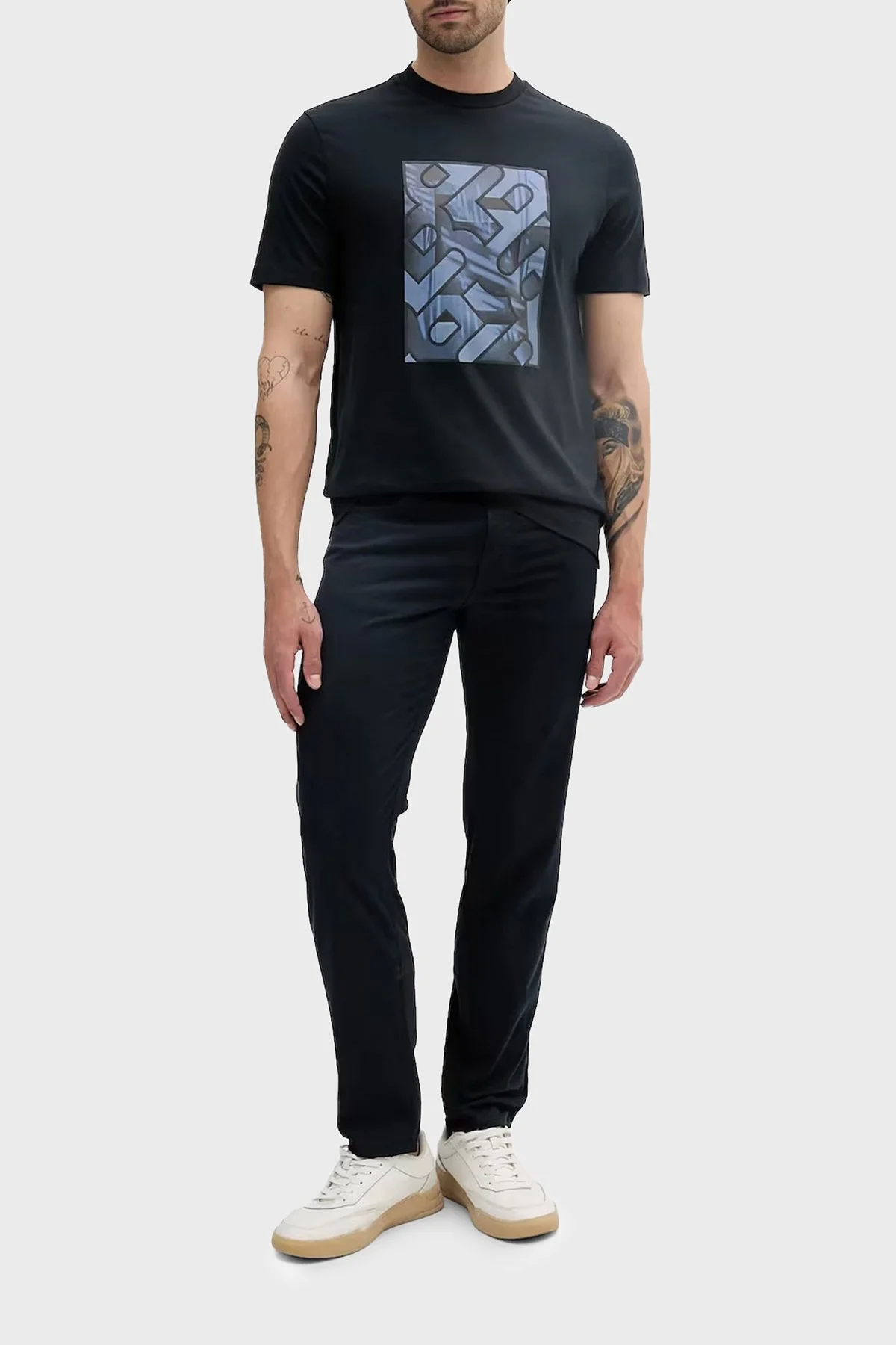 Boss % 100 Pamuk Regular Fit Bisiklet Yaka Desenli Erkek T Shirt 50538438 404 LACİVERT - 2