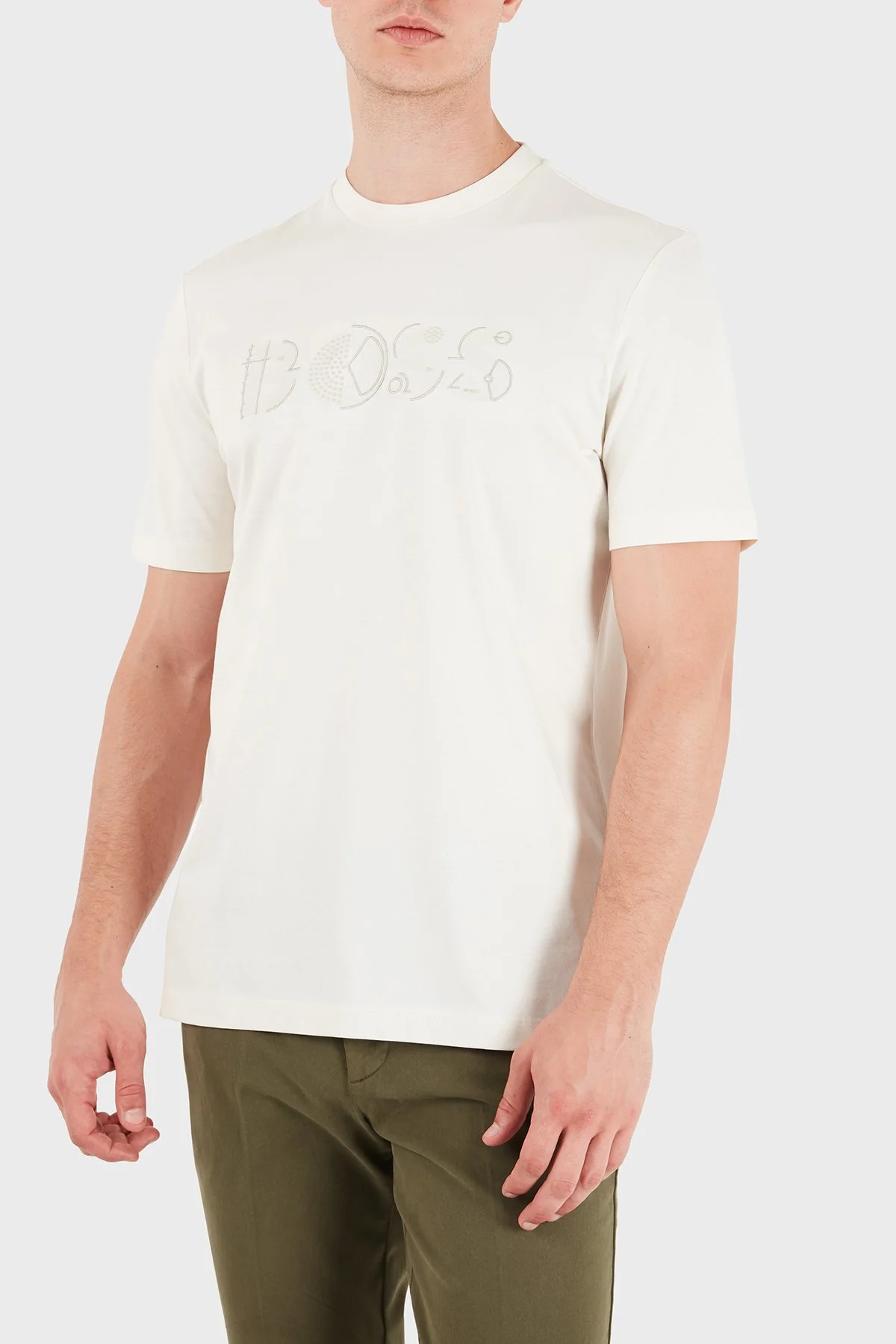 Boss % 100 Pamuk Regular Fit Bisiklet Yaka Erkek T Shirt 50565630 118 Bej - 1