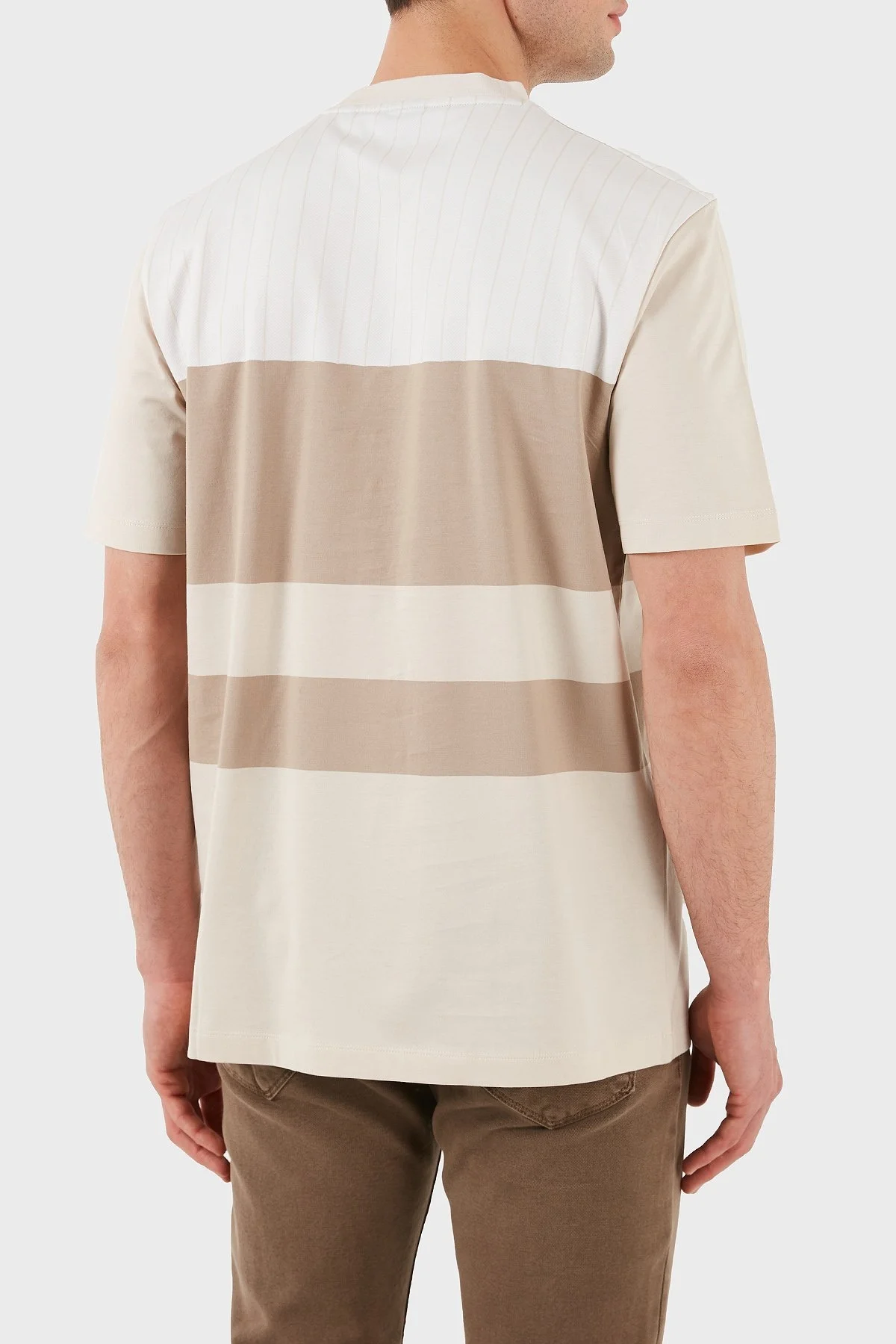 Boss % 100 Pamuk Regular Fit Bisiklet Yaka Geniş Çizgili Logolu Erkek T Shirt 50531381 275 BEJ - 3