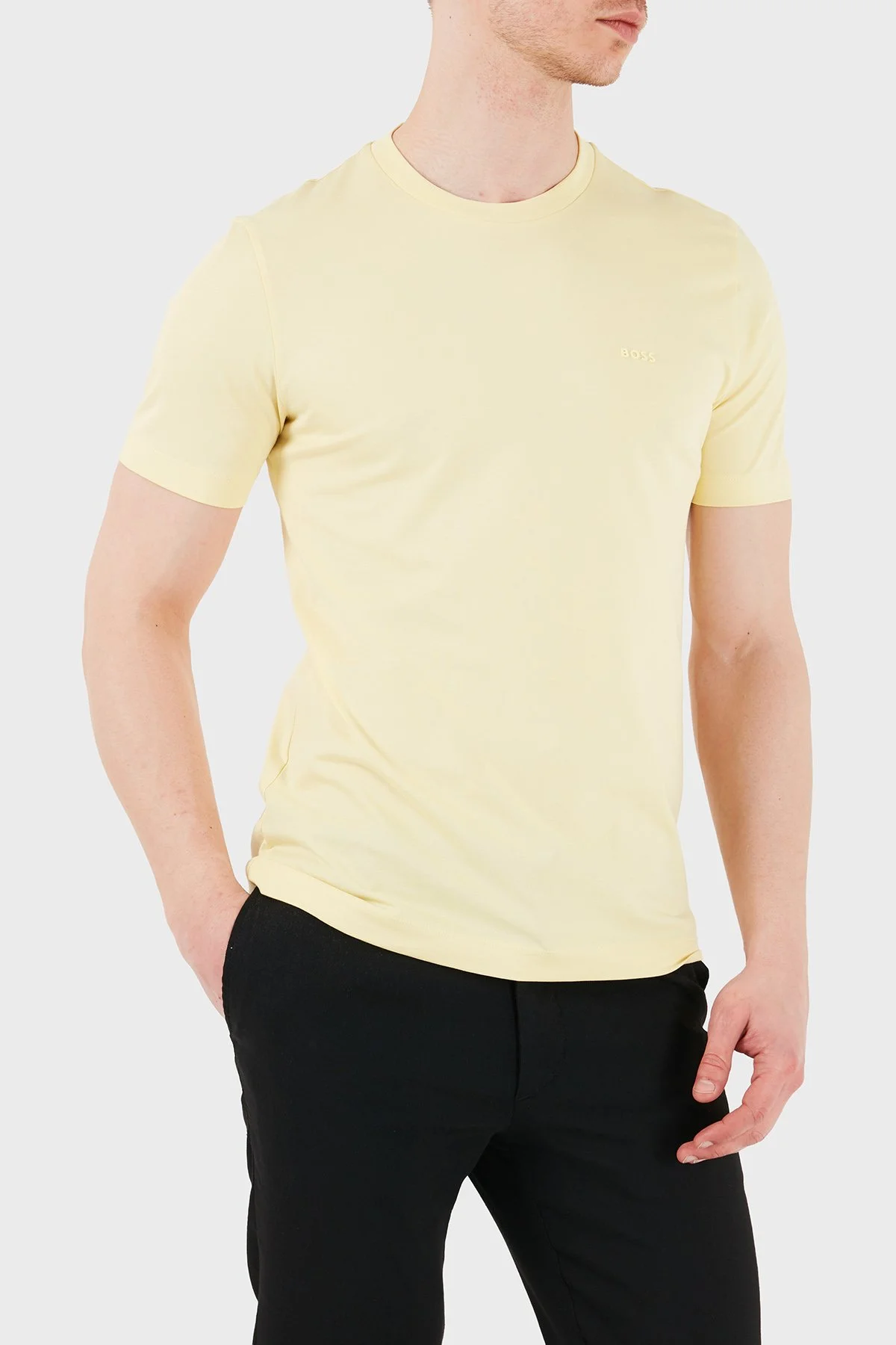 Boss % 100 Pamuk Regular Fit Bisiklet Yaka Jarse Erkek T Shirt 50468347 749 SARI - 1