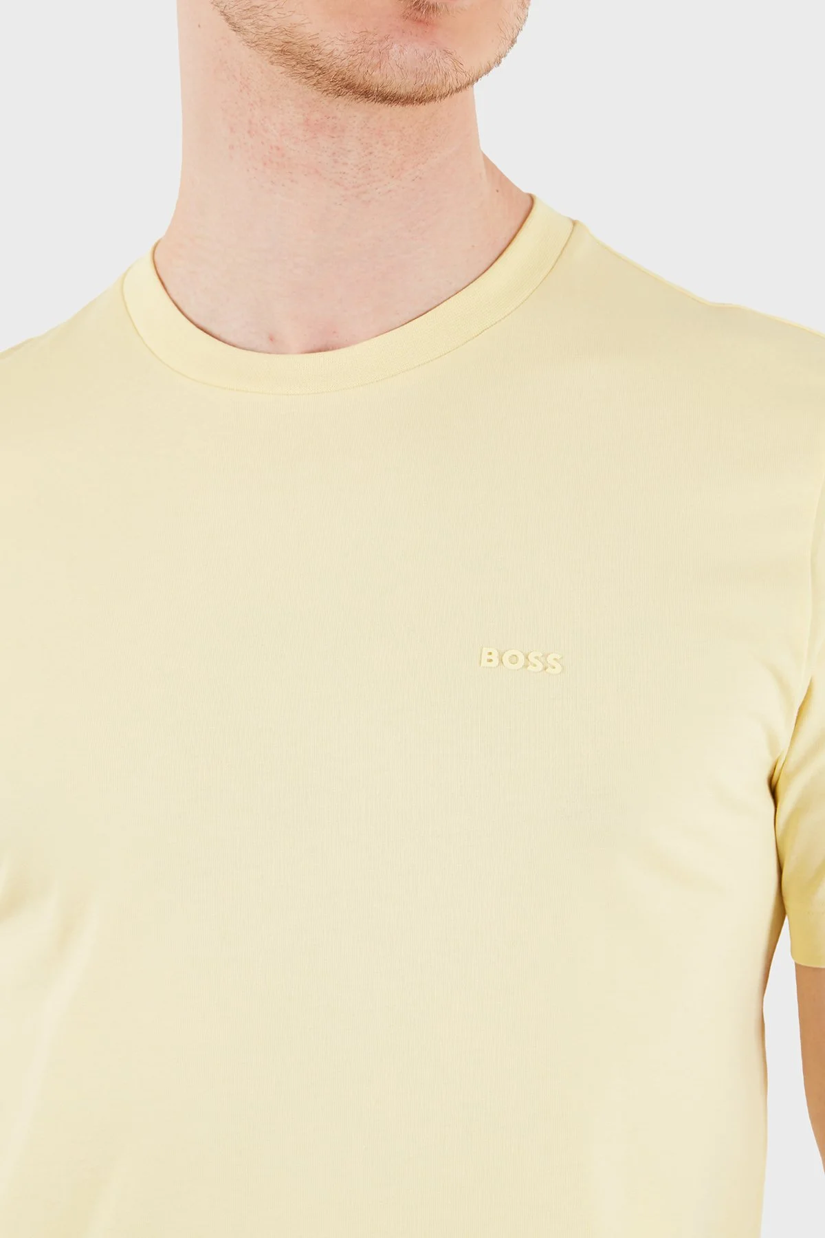 Boss % 100 Pamuk Regular Fit Bisiklet Yaka Jarse Erkek T Shirt 50468347 749 SARI - 4