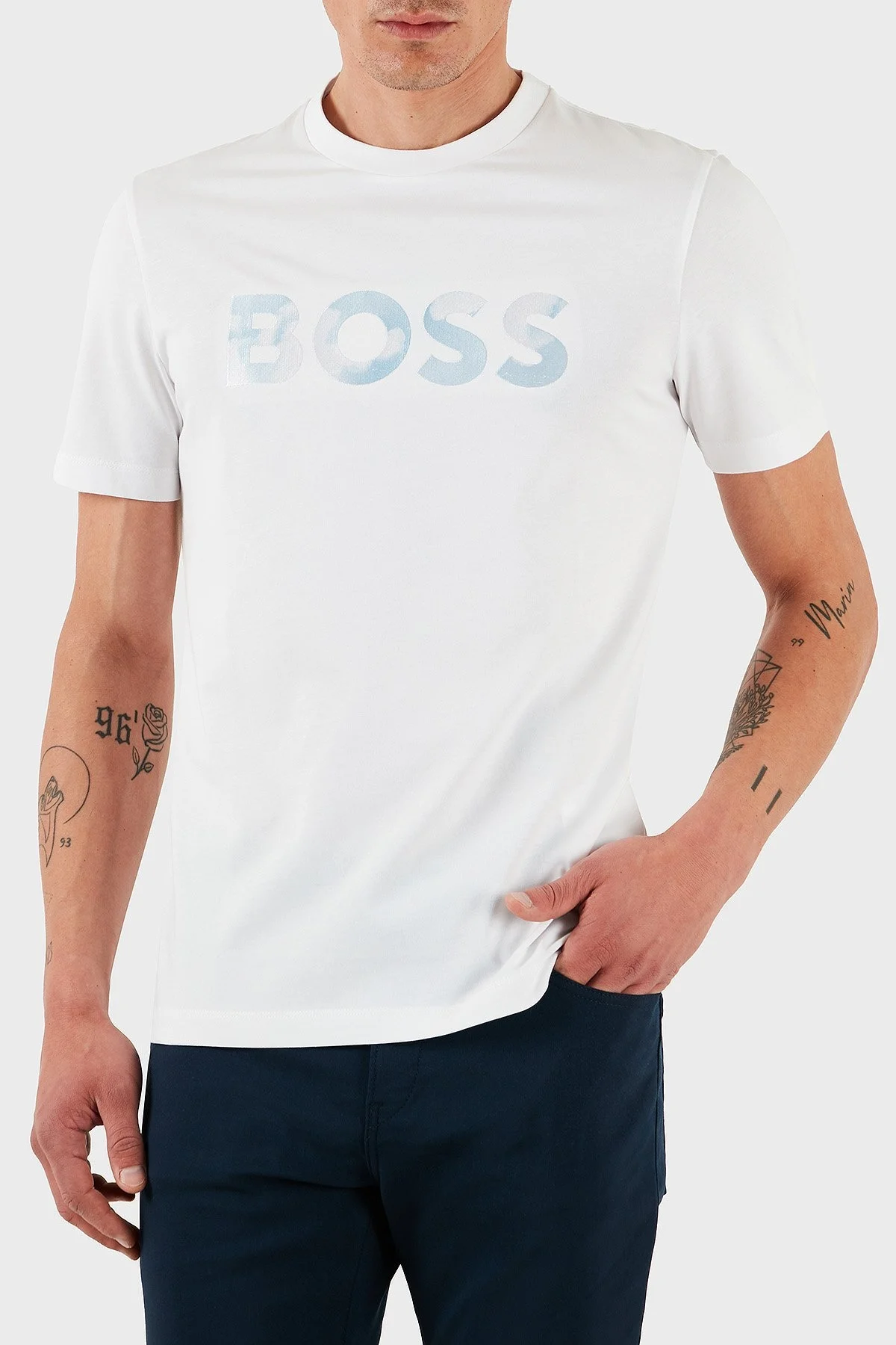 Boss % 100 Pamuk Regular Fit Bisiklet Yaka Logolu Erkek T Shirt 50531309 102 BEYAZ - 5