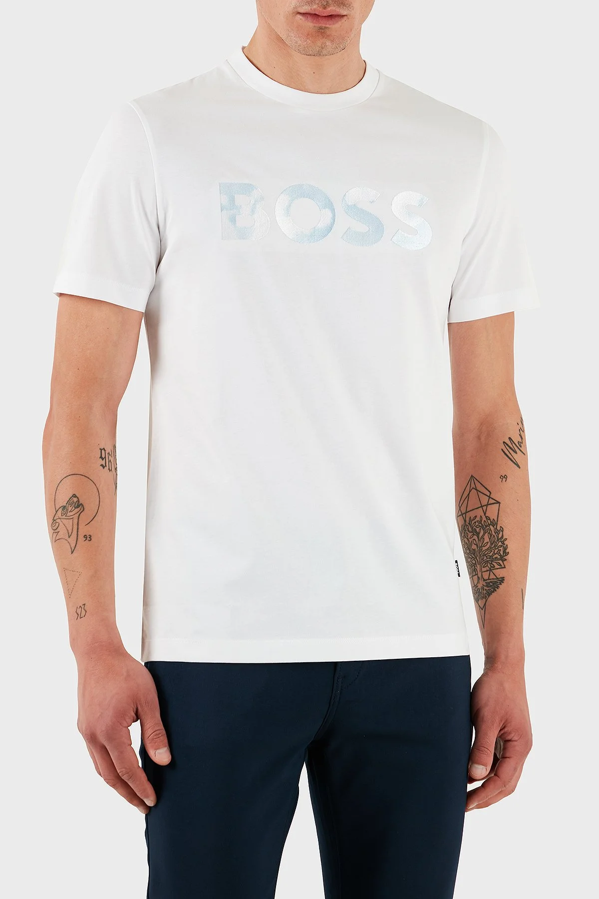 Boss % 100 Pamuk Regular Fit Bisiklet Yaka Logolu Erkek T Shirt 50531309 102 BEYAZ - 1