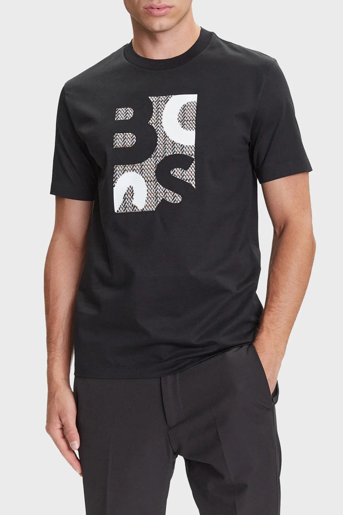 Boss % 100 Pamuk Regular Fit Bisiklet Yaka Logolu Erkek T Shirt 50543901 001 SİYAH - 1