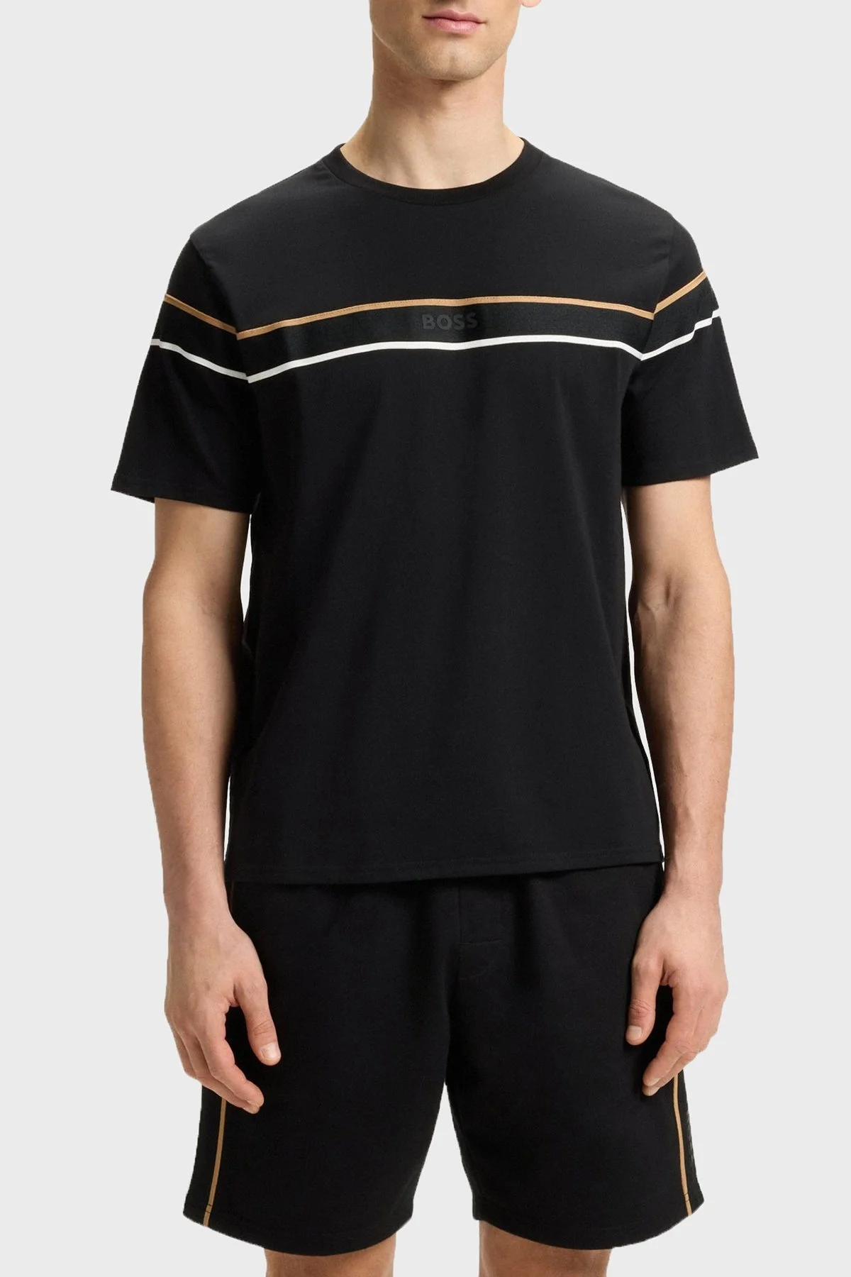 Boss % 100 Pamuk Regular Fit Bisiklet Yaka Logolu Jarse Erkek T Shirt 50545852 001 SİYAH - 1