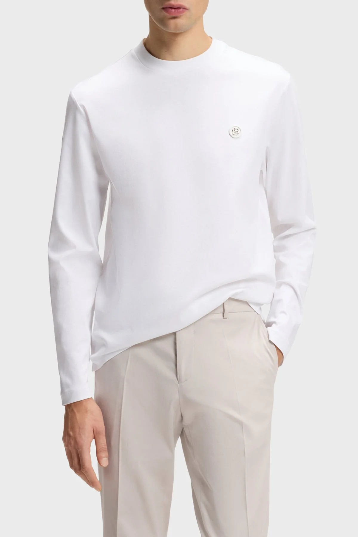 Boss % 100 Pamuk Regular Fit Bisiklet Yaka Uzun Kollu Erkek T Shirt 50555107 100 BEYAZ - 1