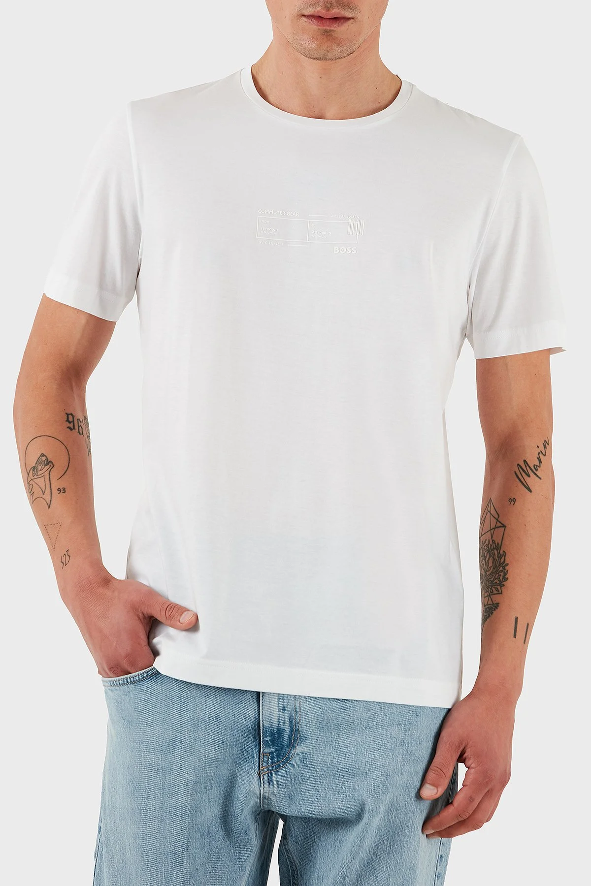 Boss % 100 Pamuk Regular Fit Bisklet Yaka Baskılı Erkek T Shirt 50531587 100 BEYAZ - 1