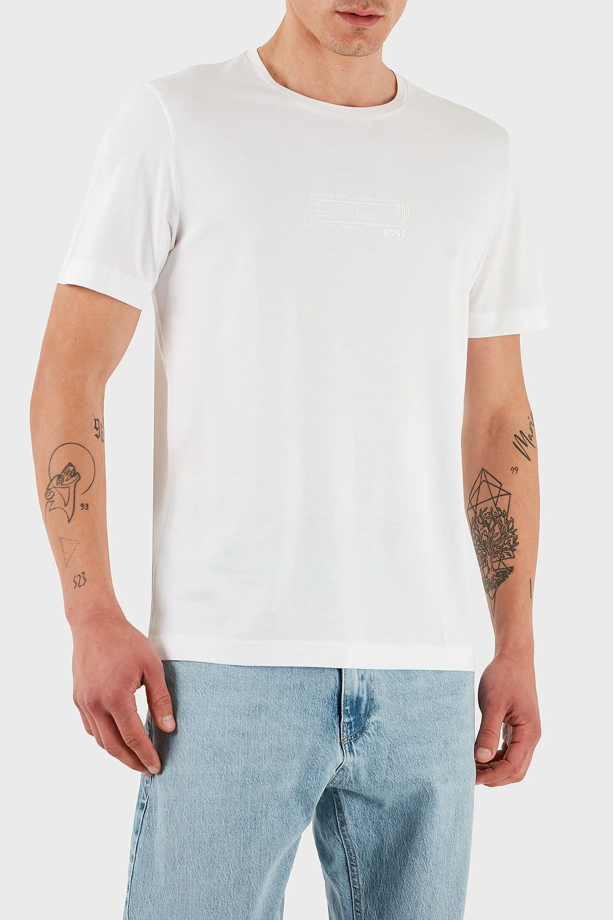 Boss % 100 Pamuk Regular Fit Bisklet Yaka Baskılı Erkek T Shirt 50531587 100 BEYAZ - 4