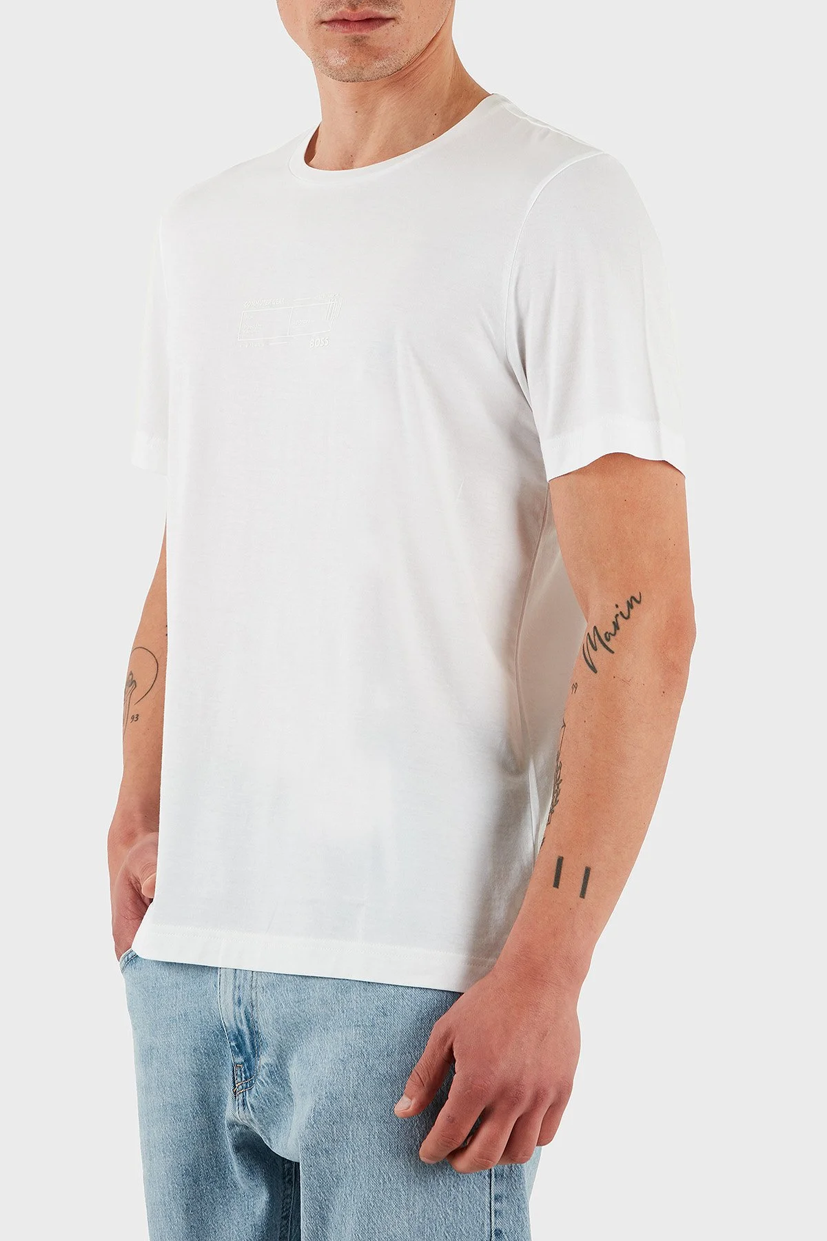 Boss % 100 Pamuk Regular Fit Bisklet Yaka Baskılı Erkek T Shirt 50531587 100 BEYAZ - 5