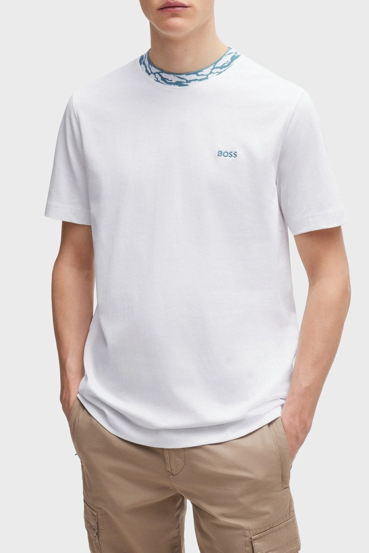 Boss % 100 Pamuk Regular Fit Desenli Yaka Erkek T Shirt 50515891 100 BEYAZ - 1