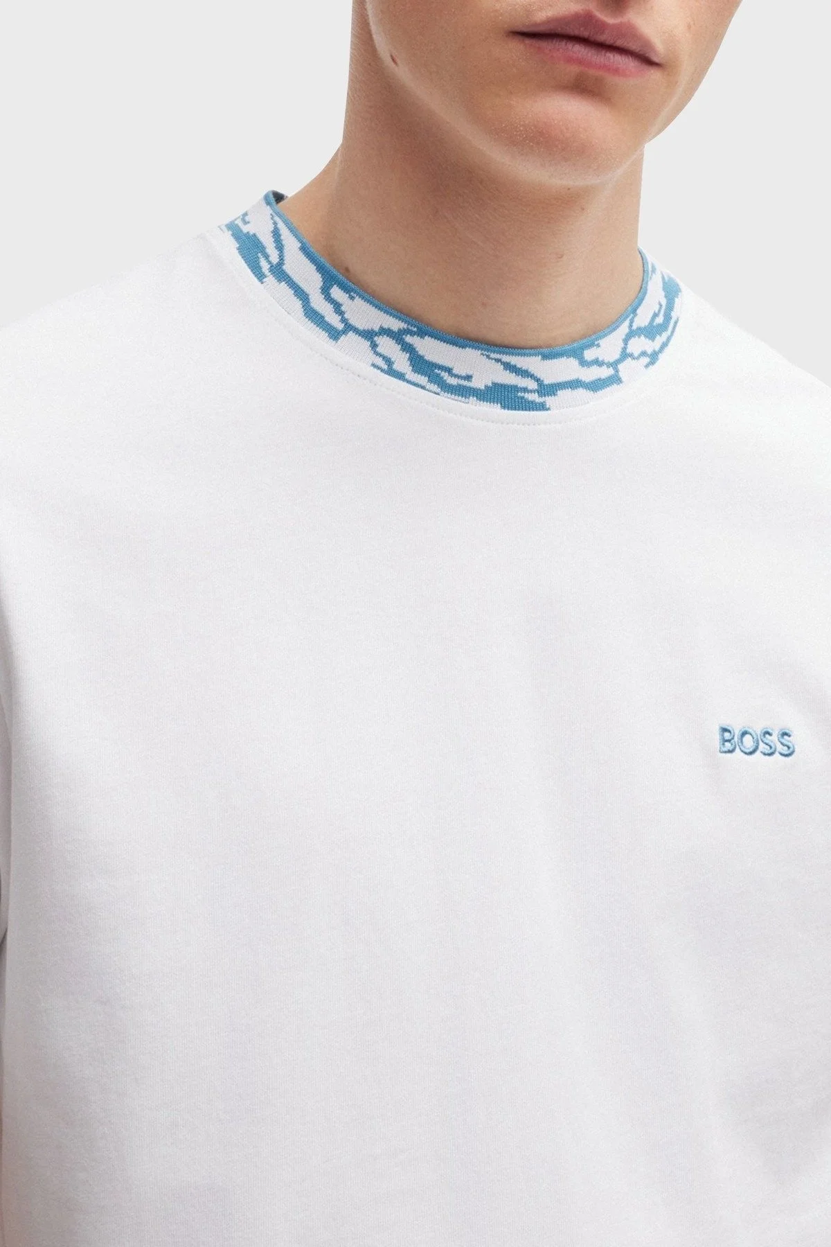Boss % 100 Pamuk Regular Fit Desenli Yaka Erkek T Shirt 50515891 100 BEYAZ - 4
