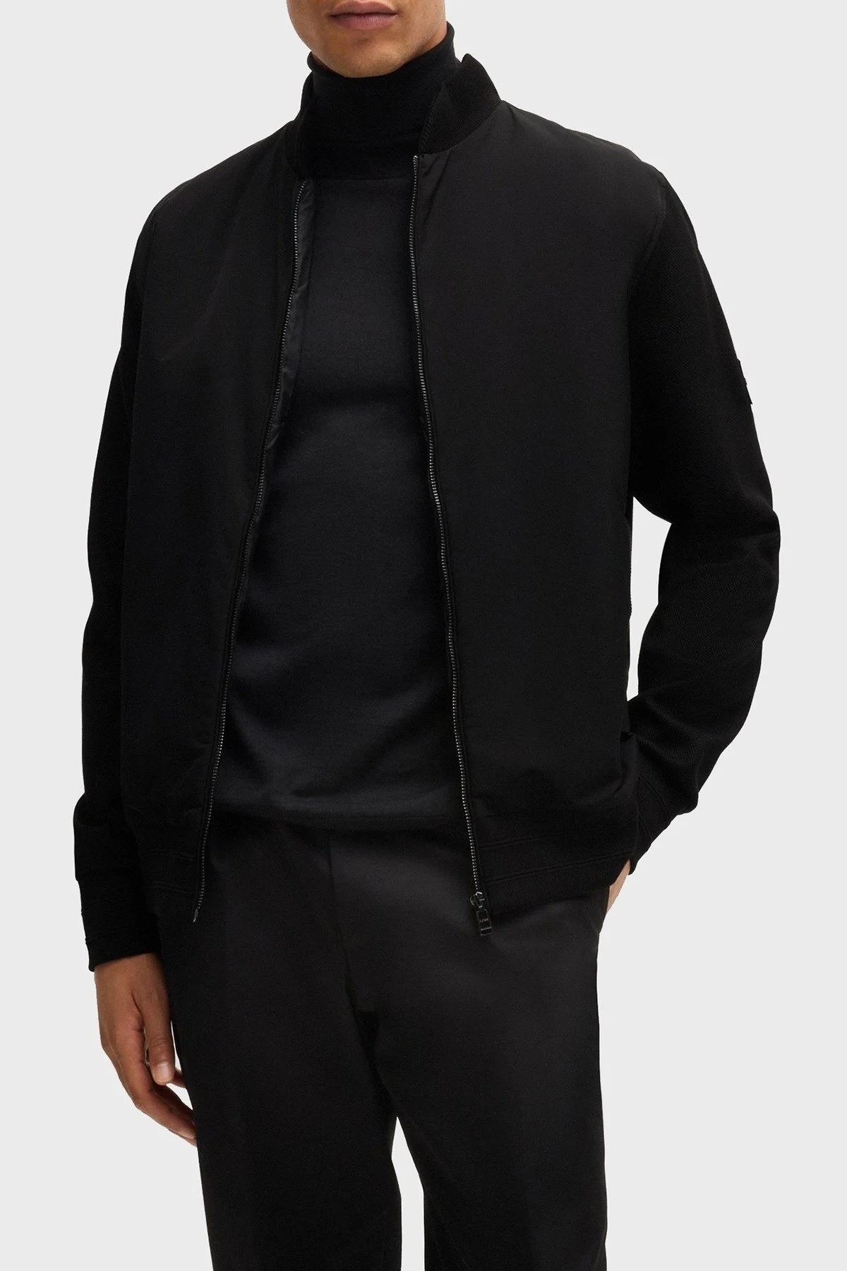 Boss % 100 Pamuk Regular Fit Dik Yaka Fermuarlı Erkek Sweat 50525007 001 SİYAH - 1