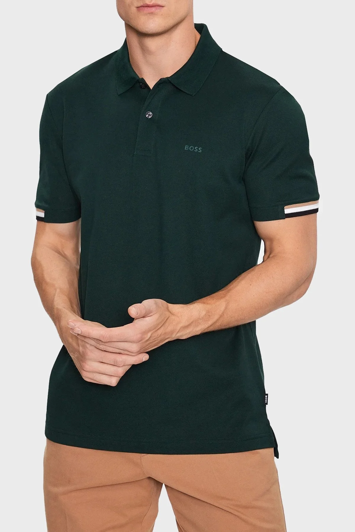 Boss % 100 Pamuk Regular Fit Düğmeli Erkek Polo Yaka T Shirt 50467113 350 YEŞİL - 1