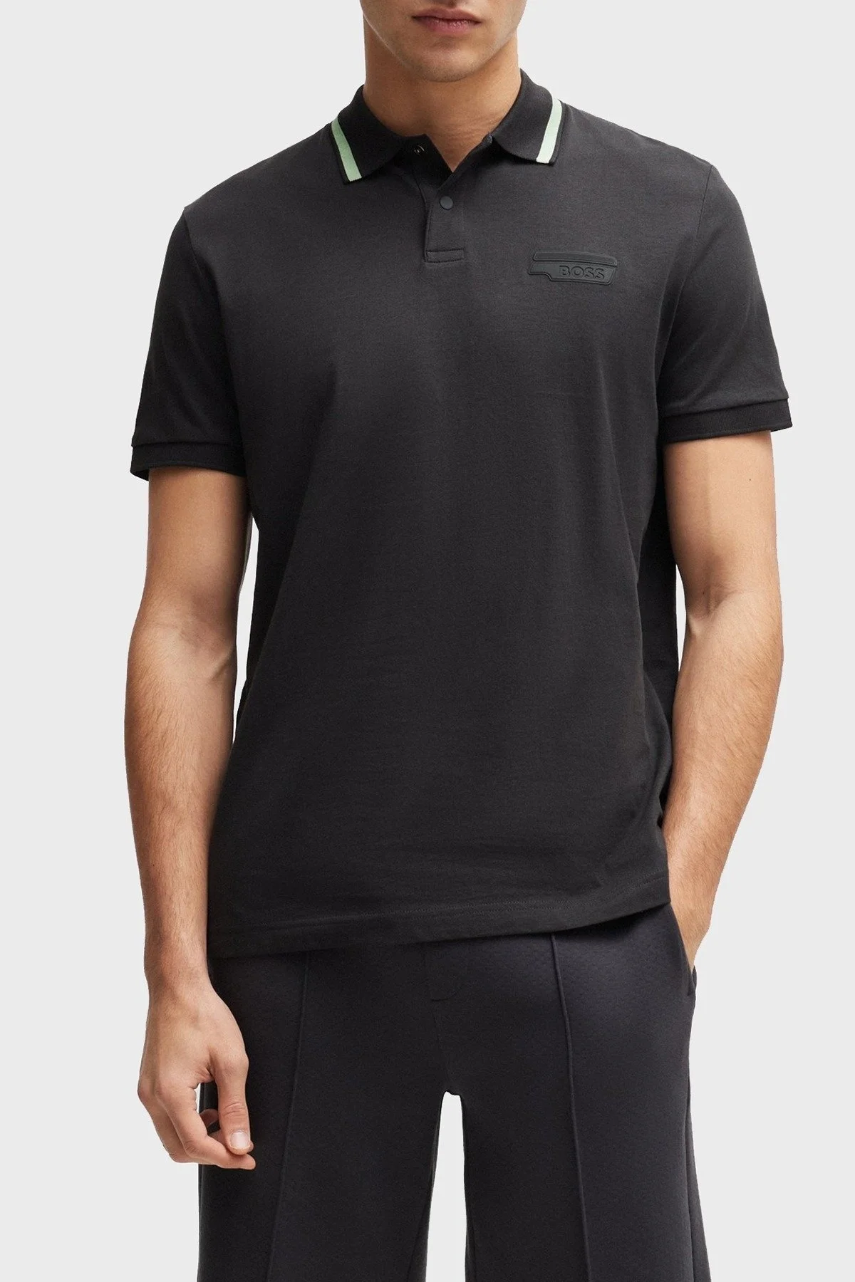 Boss % 100 Pamuk Regular Fit Düğmeli Erkek Polo Yaka T Shirt 50512931 016 ANTRASİT - 1