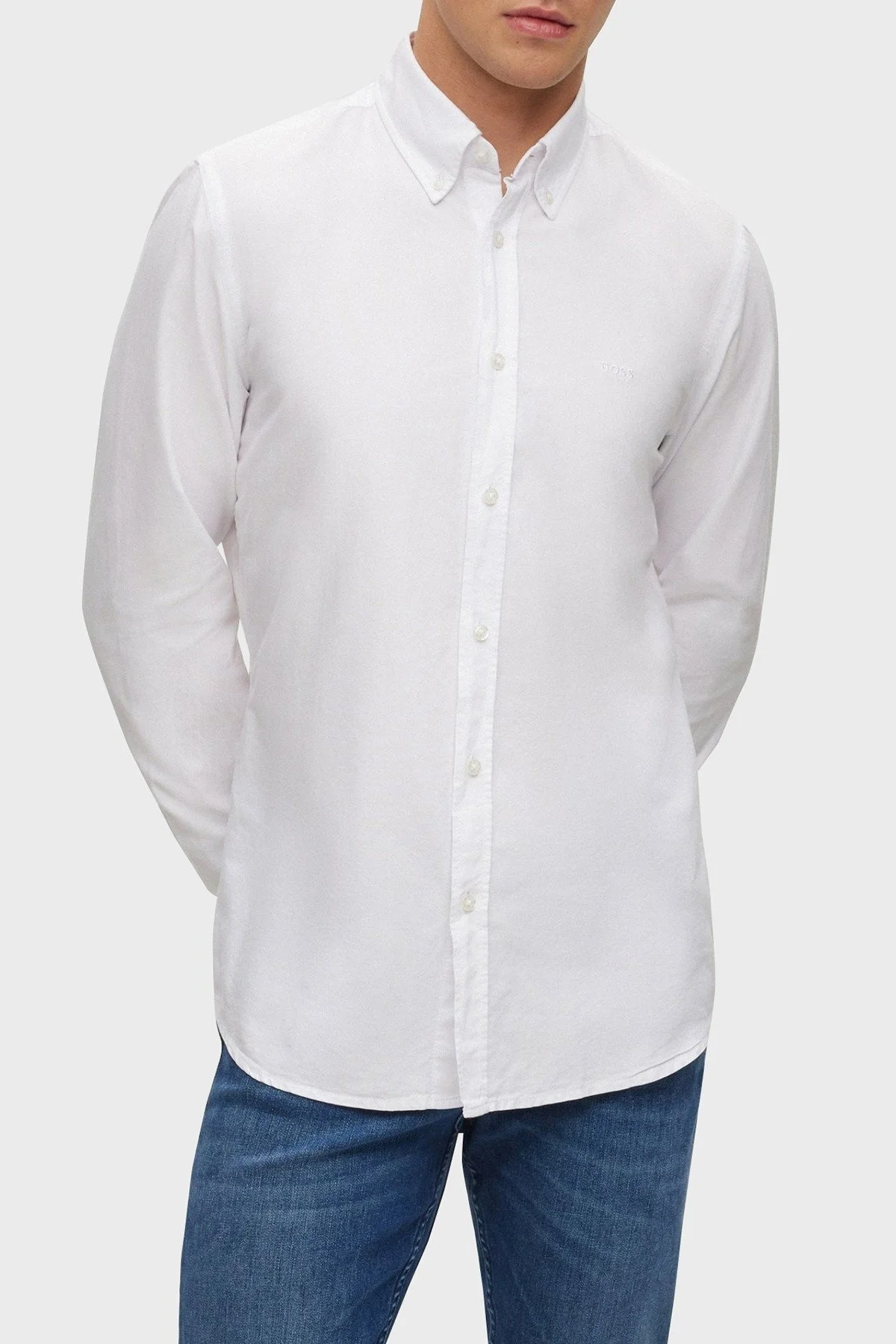 Boss % 100 Pamuk Regular Fit Düğmeli Yaka Erkek Gömlek 50489341 100 BEYAZ - 7