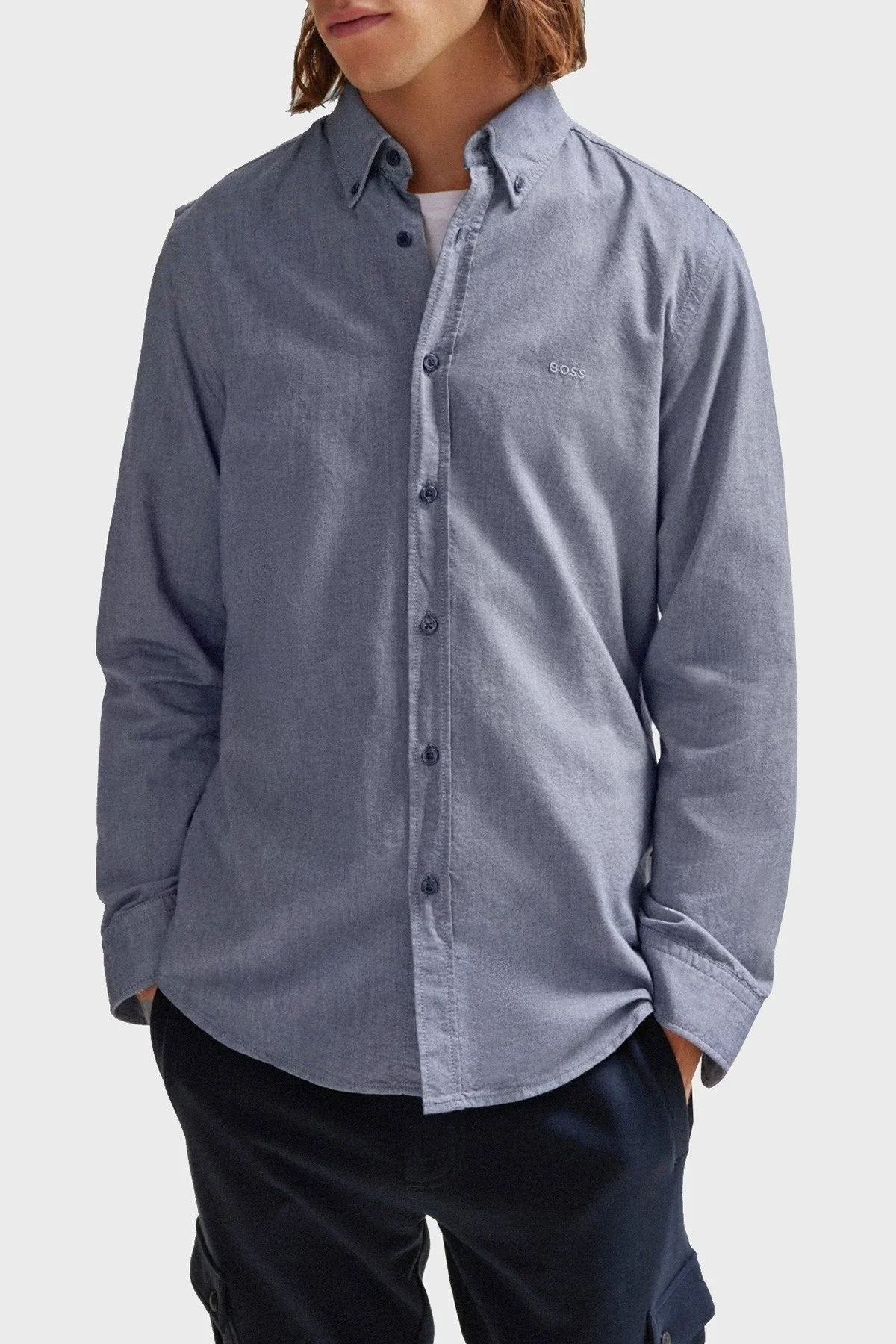 Boss % 100 Pamuk Regular Fit Düğmeli Yaka Erkek Gömlek 50489341 418 AÇIK MAVİ - 7